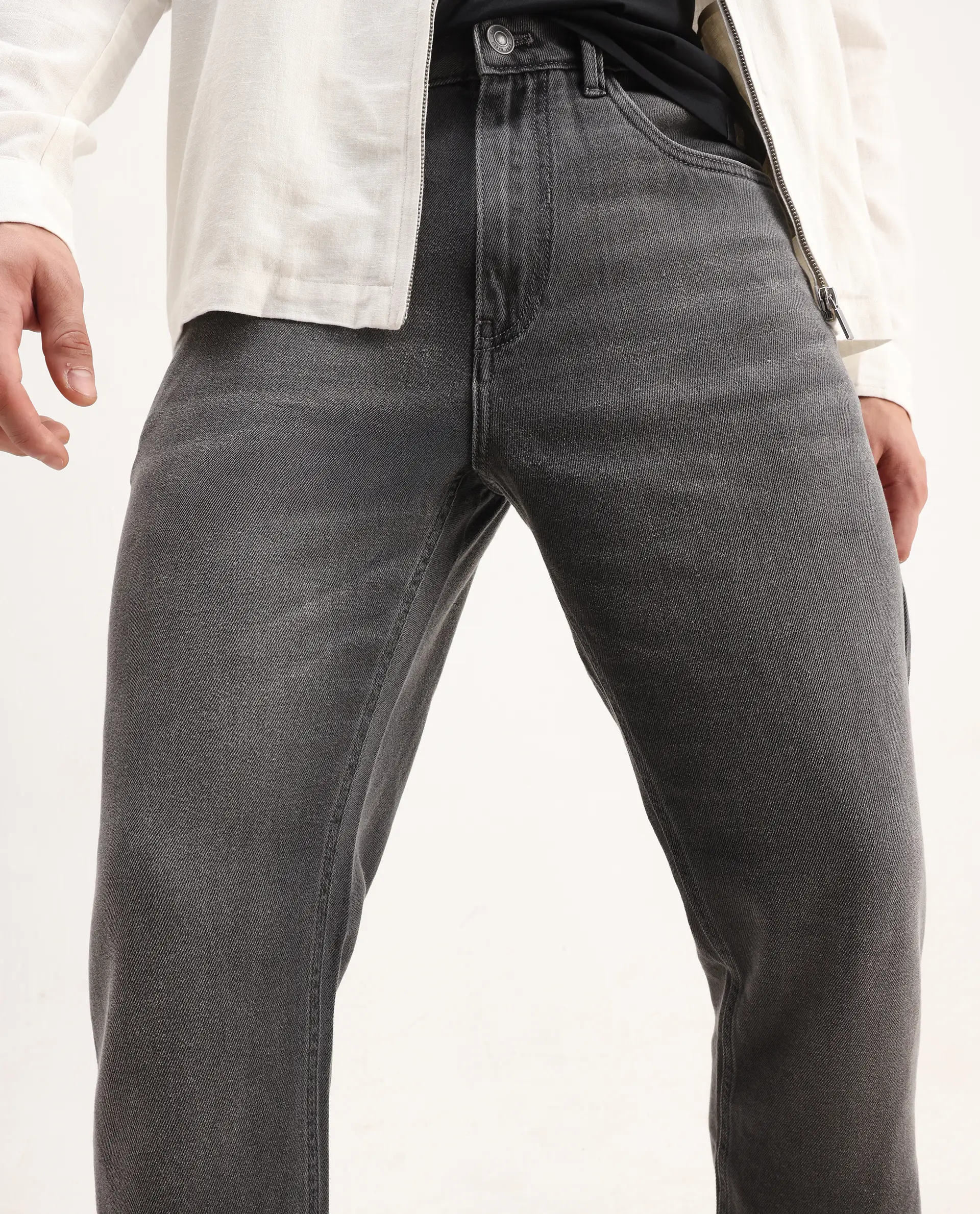 Rare Rabbit Men's Enim Grey Cotton Blend Fabric Morris Regular Fit Plain Jeans - Image 2