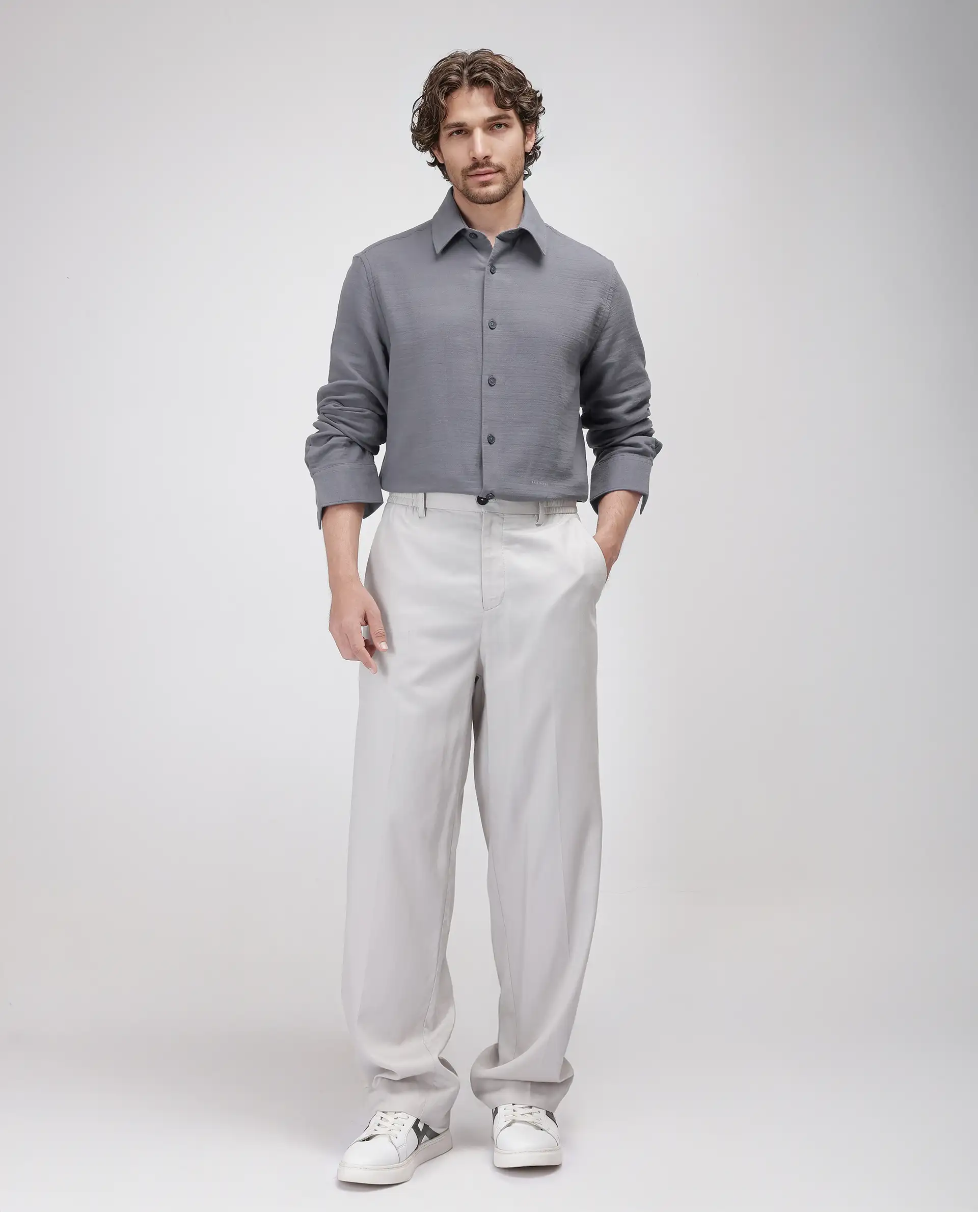 Rare Rabbit Men's Enim Dark Grey Cotton Plain Relaxed Fit Full Sleeve Collared Shirt - Image 2