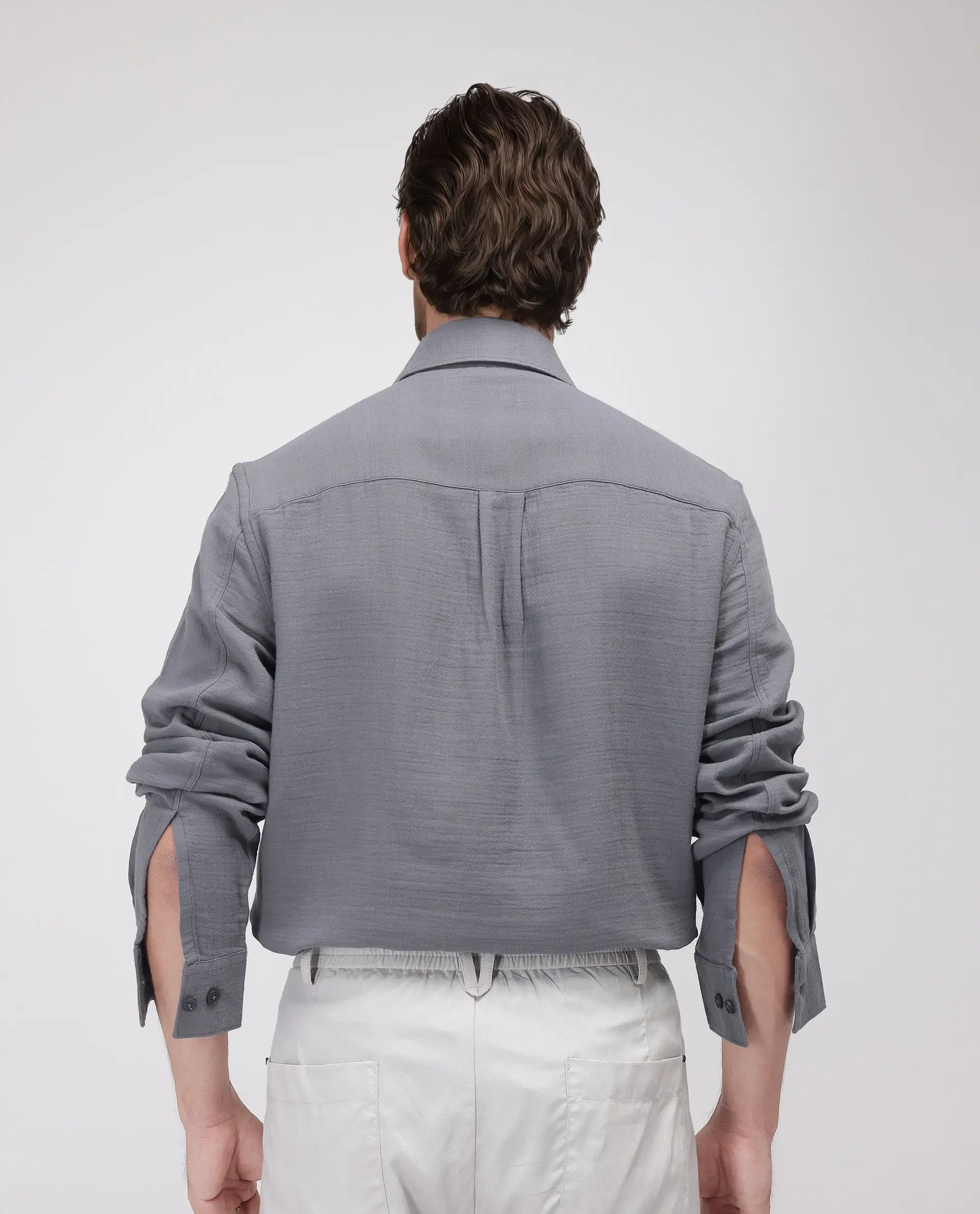 Rare Rabbit Men's Enim Dark Grey Cotton Plain Relaxed Fit Full Sleeve Collared Shirt - Image 4