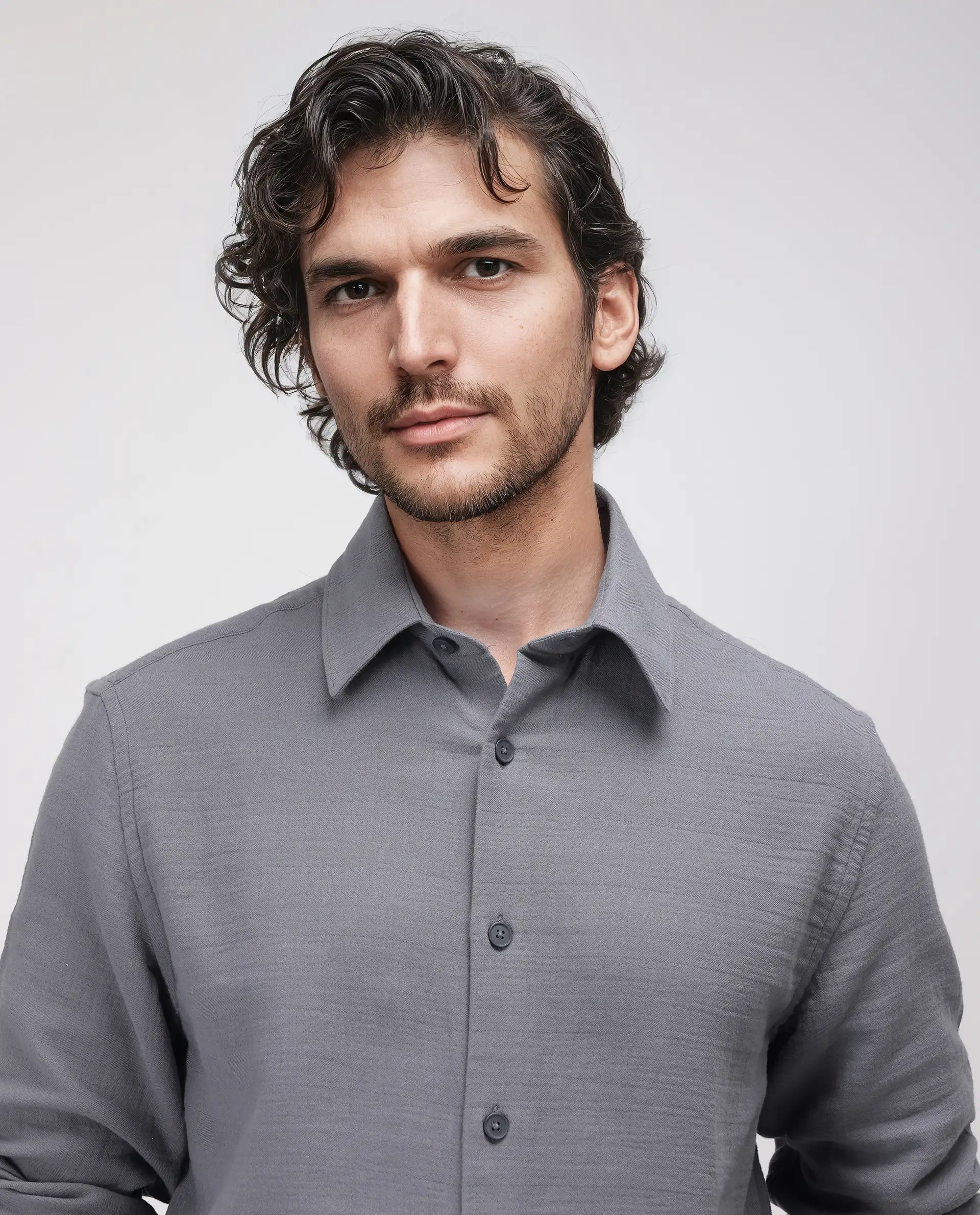 Rare Rabbit Men's Enim Dark Grey Cotton Plain Relaxed Fit Full Sleeve Collared Shirt - Image 7