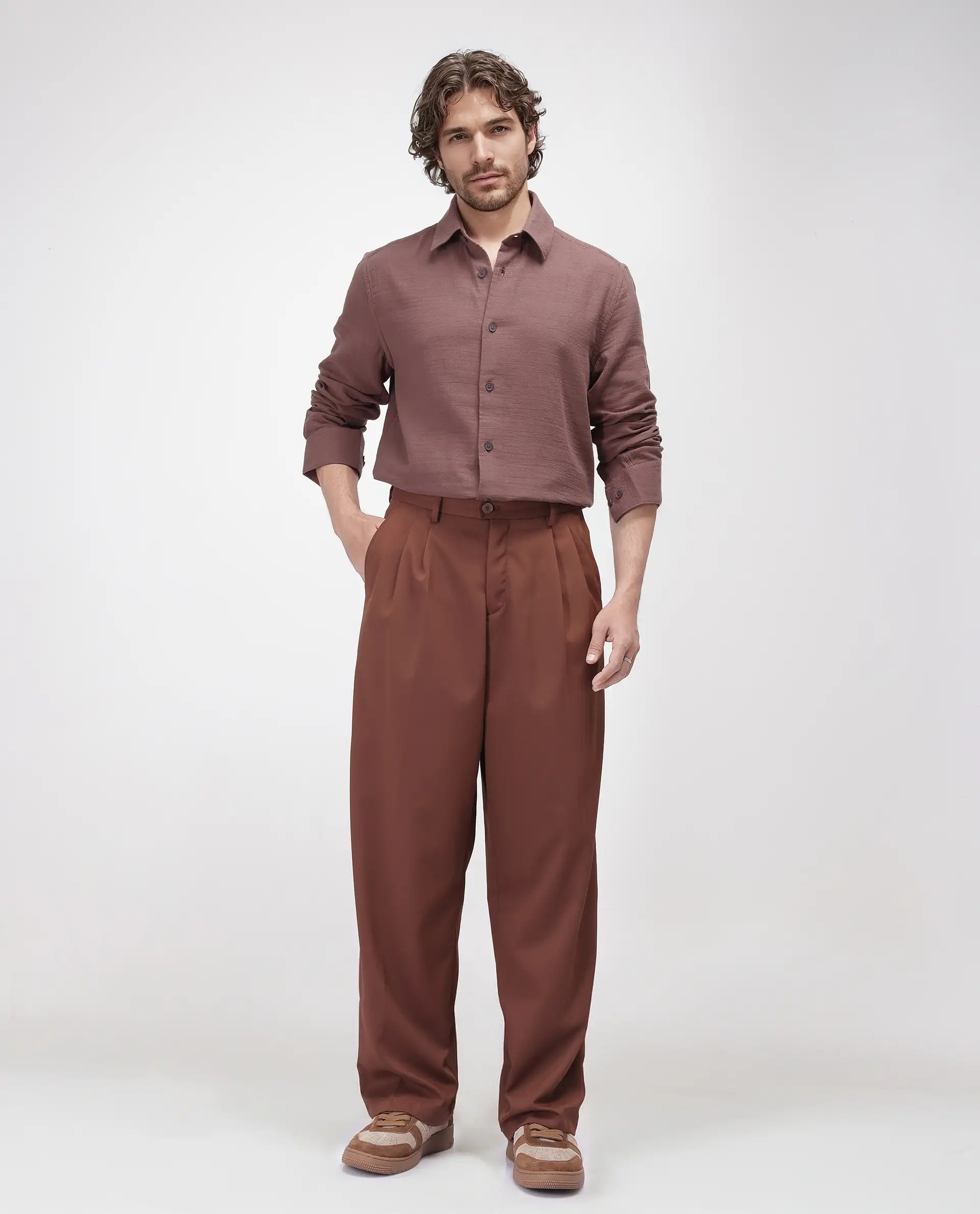 Rare Rabbit Men's Enim Dusky Maroon Cotton Plain Relaxed Fit Full Sleeve Spread Collar Shirt - Image 3