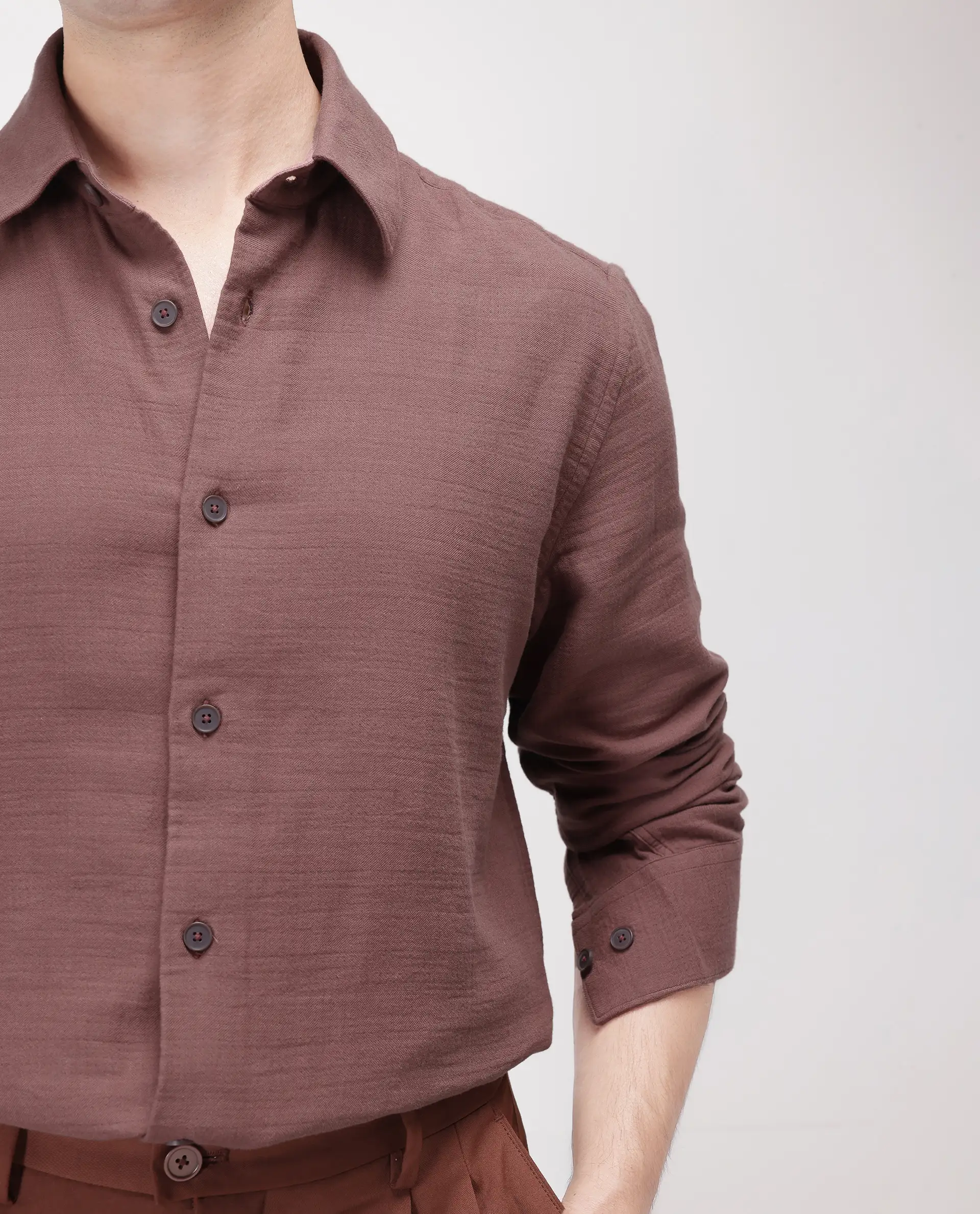 Rare Rabbit Men's Enim Dusky Maroon Cotton Plain Relaxed Fit Full Sleeve Spread Collar Shirt - Image 4