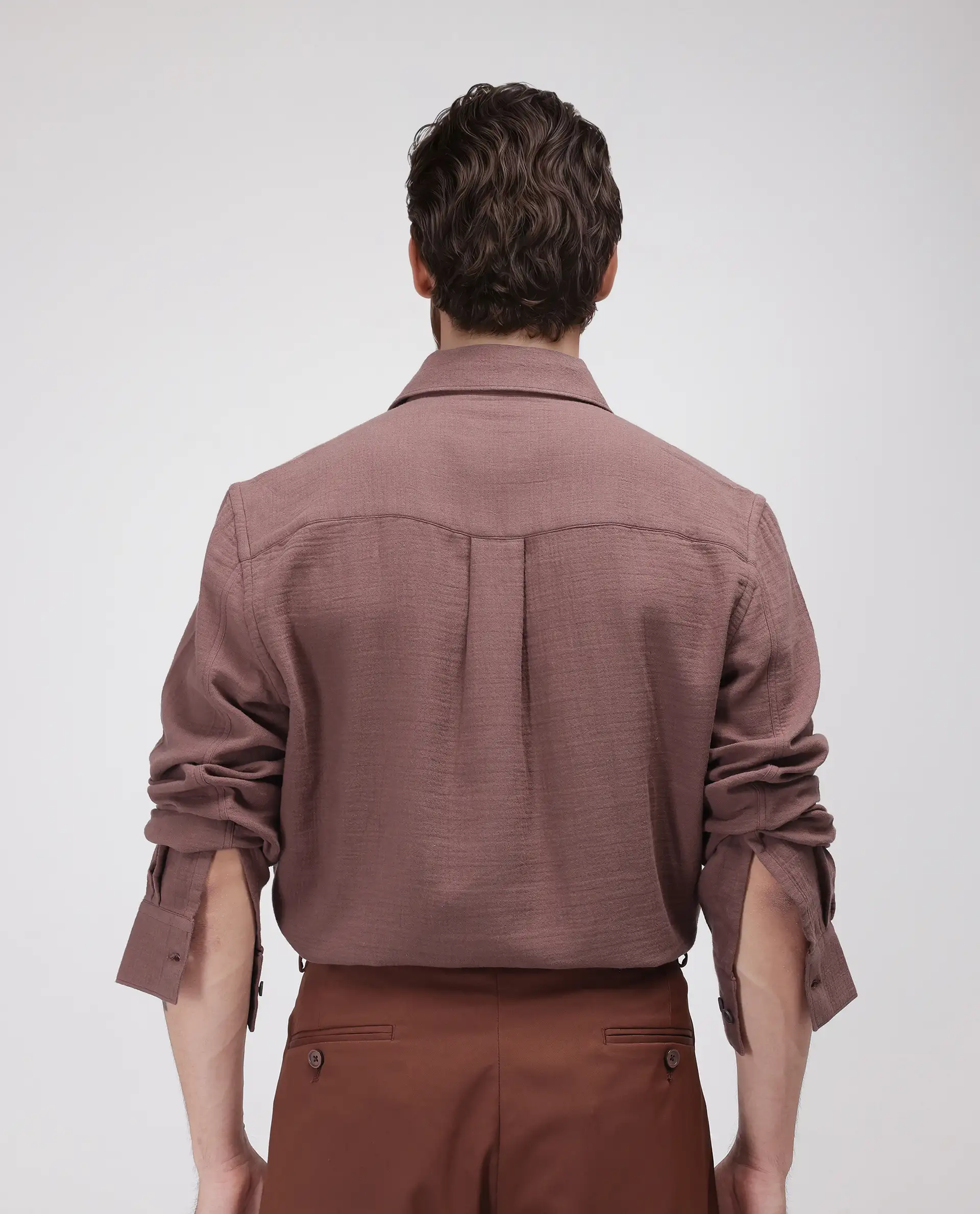 Rare Rabbit Men's Enim Dusky Maroon Cotton Plain Relaxed Fit Full Sleeve Spread Collar Shirt - Image 5