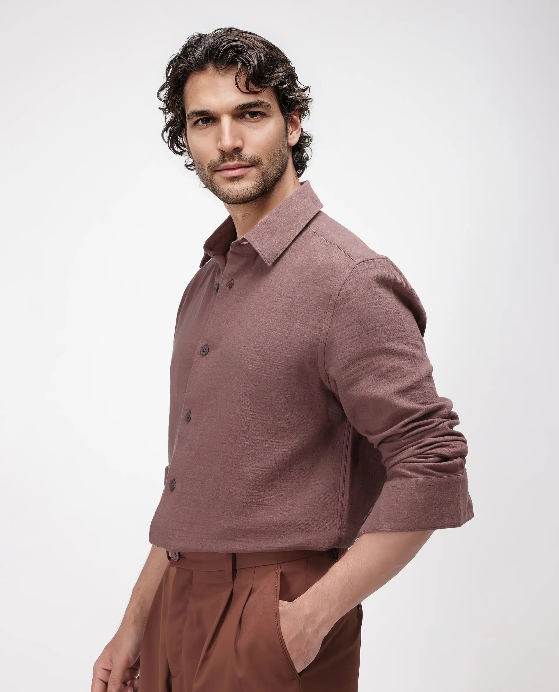 Rare Rabbit Men's Enim Dusky Maroon Cotton Plain Relaxed Fit Full Sleeve Spread Collar Shirt - Image 7