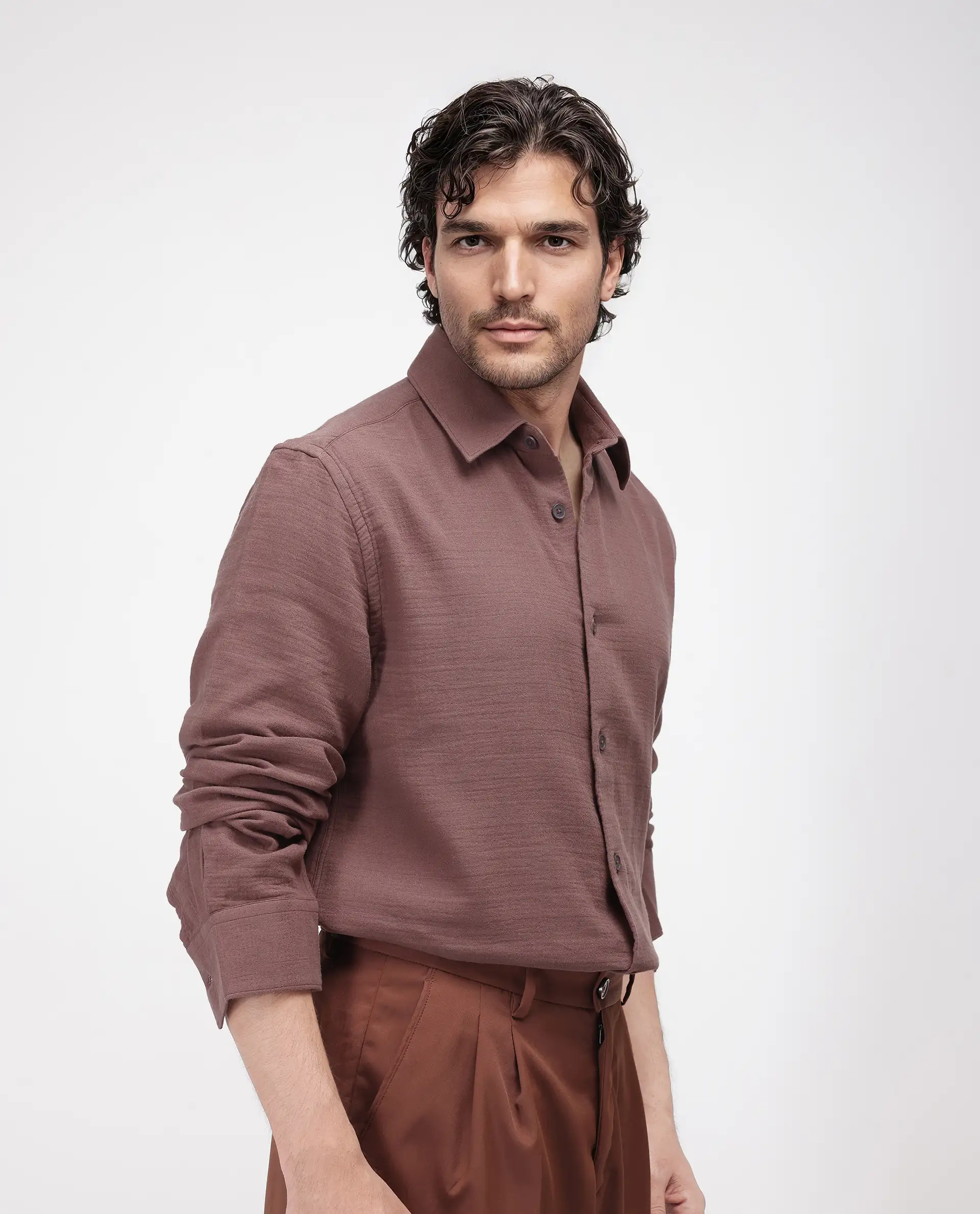 Rare Rabbit Men's Enim Dusky Maroon Cotton Plain Relaxed Fit Full Sleeve Spread Collar Shirt - Image 8