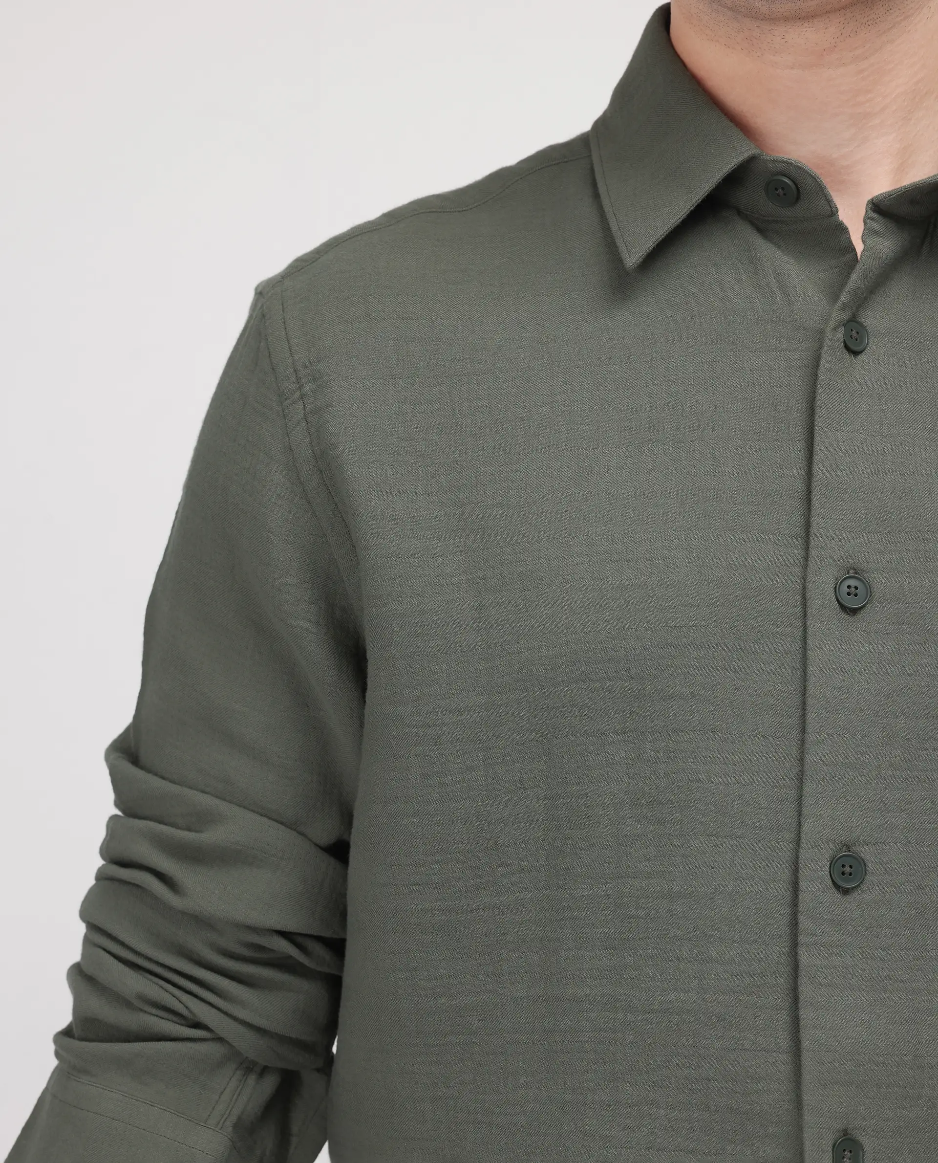 Rare Rabbit Men's Enim Olive Cotton Plain Regular Fit Full Sleeve Collared Shirt - Image 3