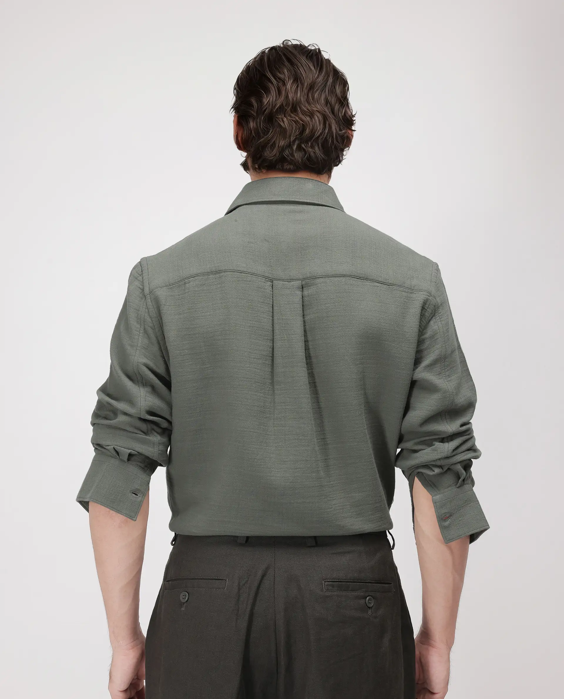 Rare Rabbit Men's Enim Olive Cotton Plain Regular Fit Full Sleeve Collared Shirt - Image 4