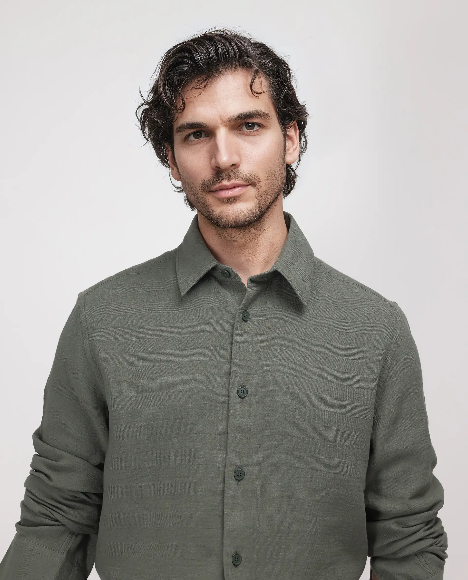 Rare Rabbit Men's Enim Olive Cotton Plain Regular Fit Full Sleeve Collared Shirt - Image 8