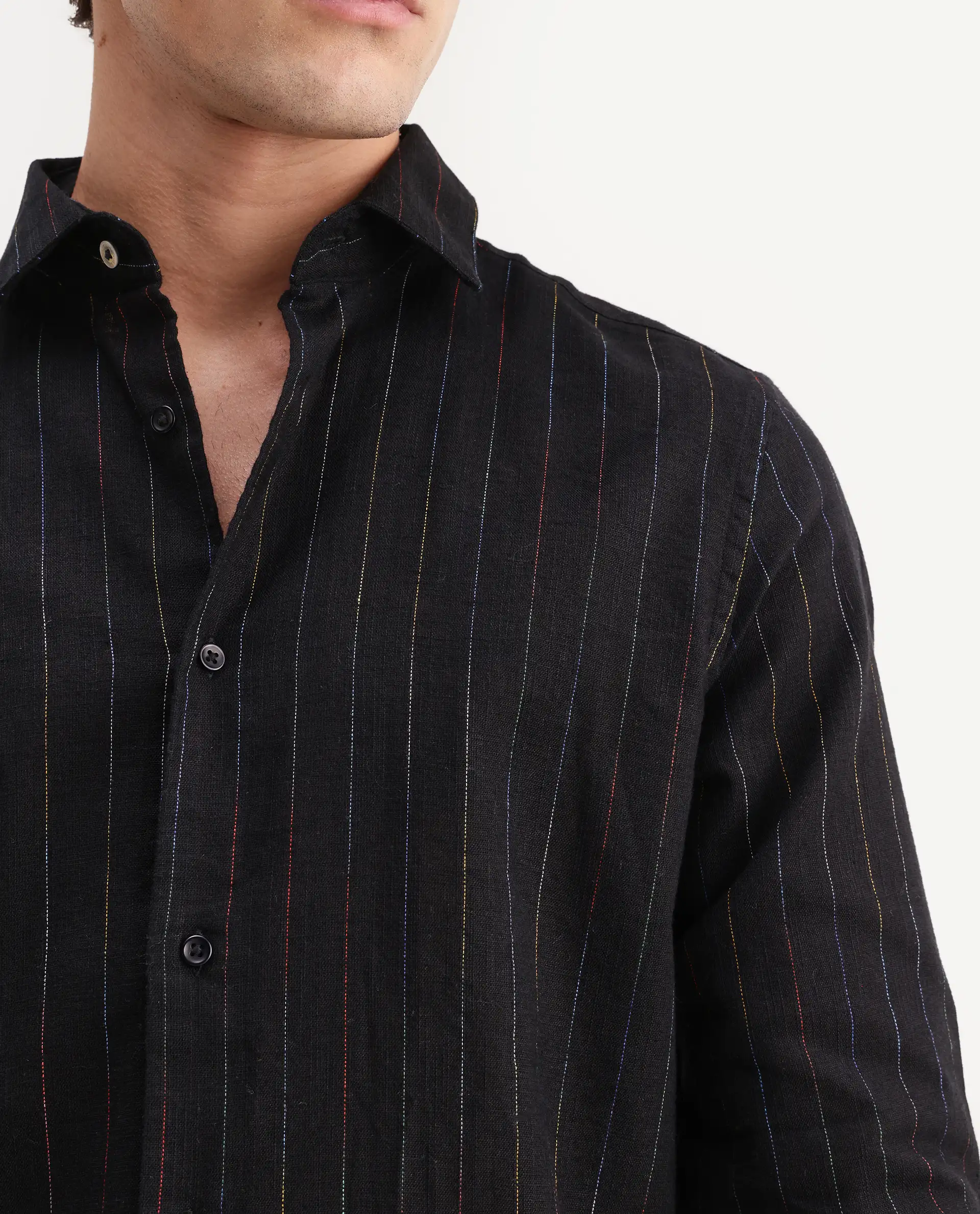 Rare Rabbit Men's Enoch Black Cotton Blend Fabric Full Sleeve Regular Fit Striped Shirt - Image 5
