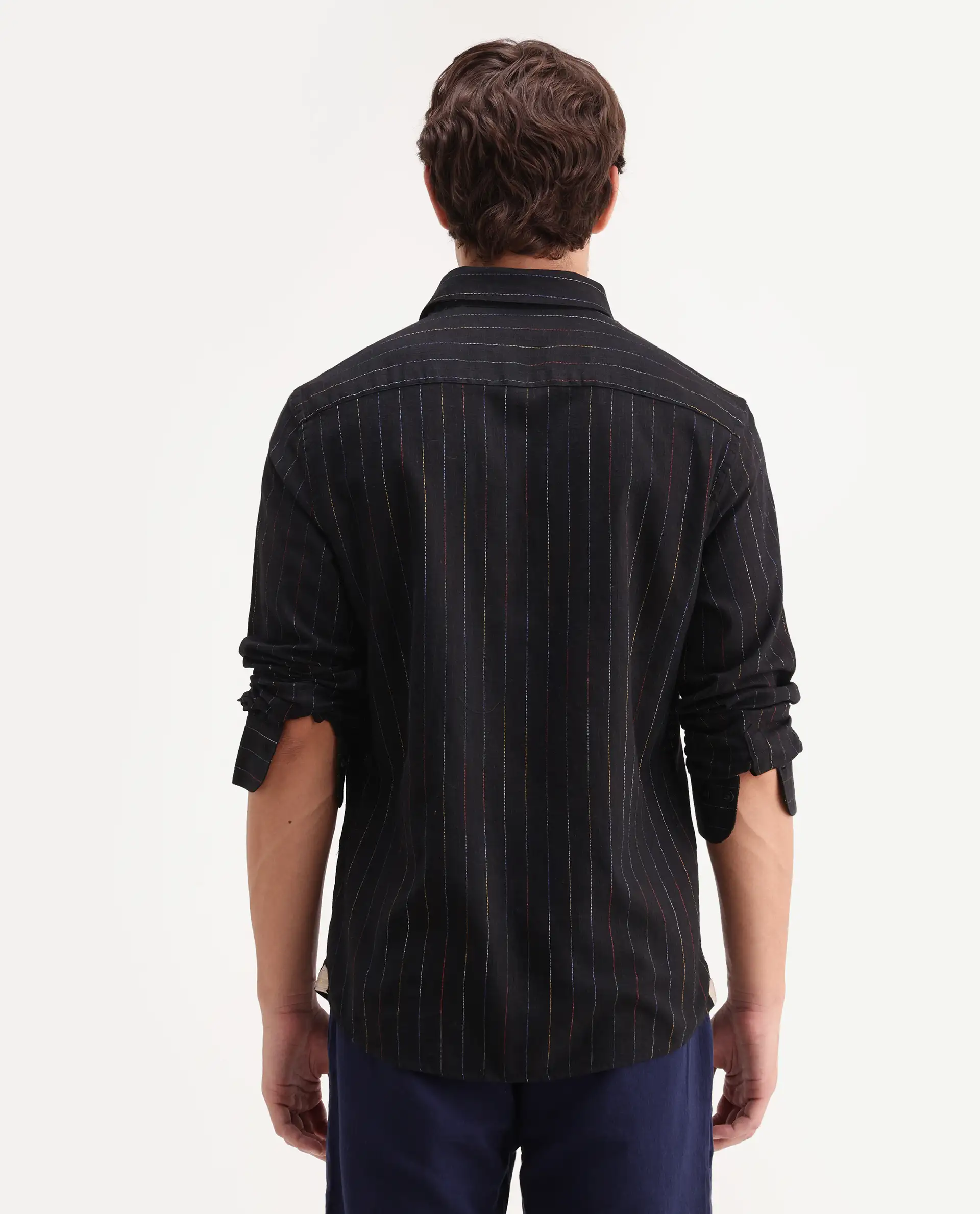 Rare Rabbit Men's Enoch Black Cotton Blend Fabric Full Sleeve Regular Fit Striped Shirt - Image 6