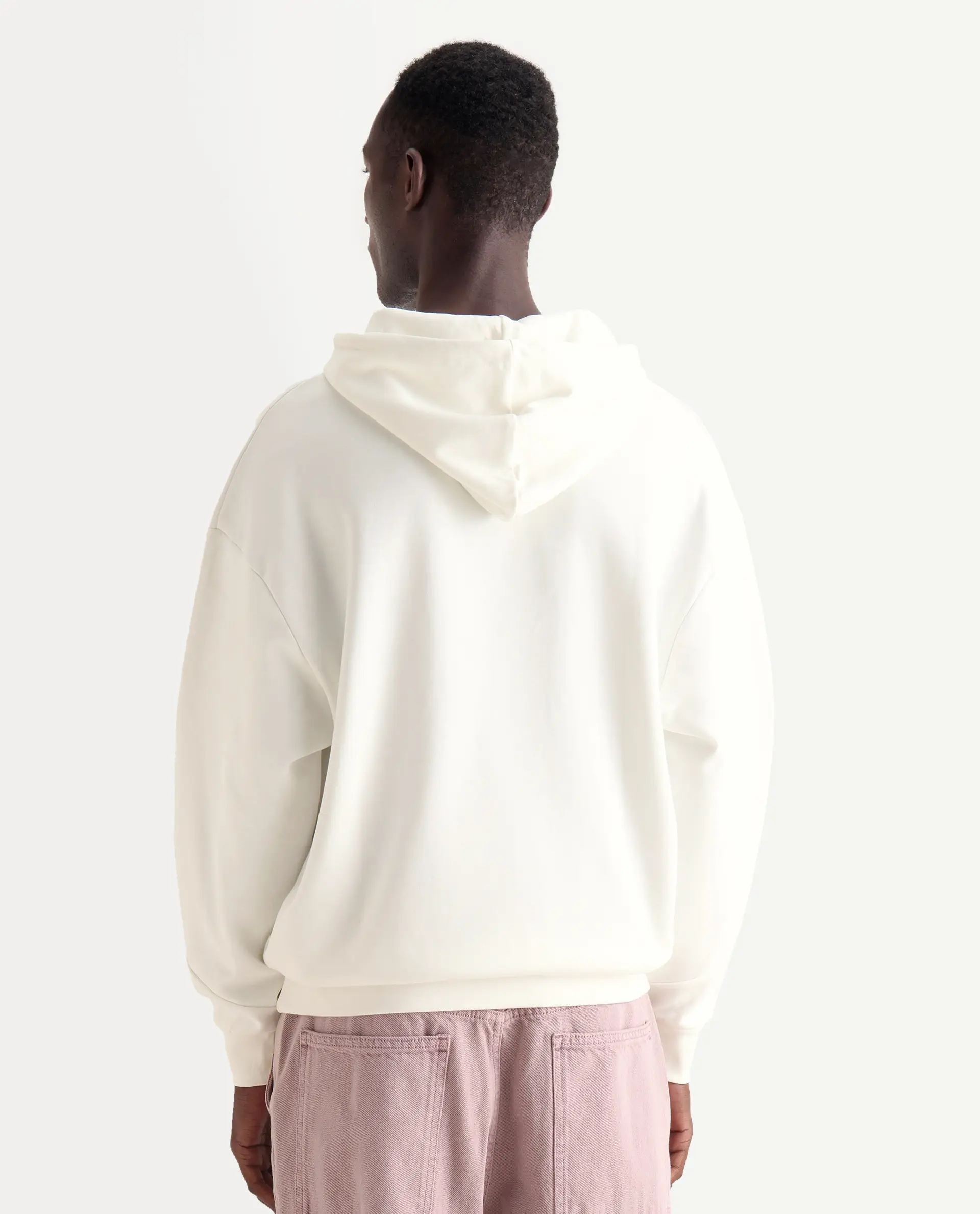 Rare Rabbit Men's Enoch Off White Cotton Blend Plain Boxy Fit Full Sleeve Hooded Sweatshirt - Image 3