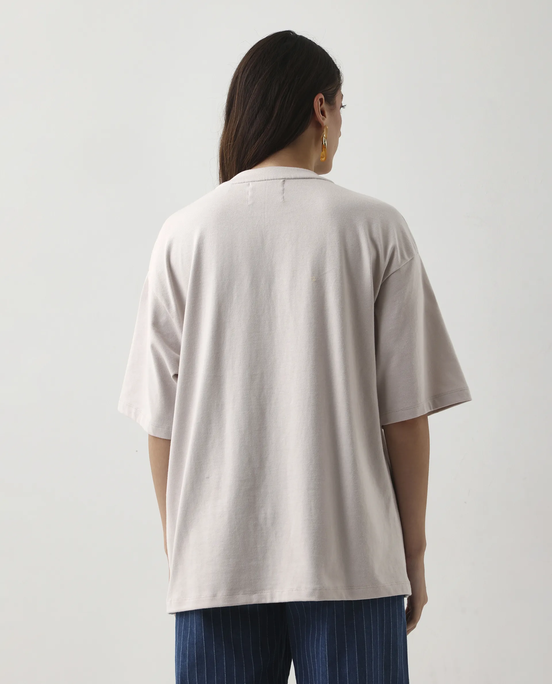 Rareism Women's Enof Beige Cotton Graphic Print Oversized T-Shirt - Image 7
