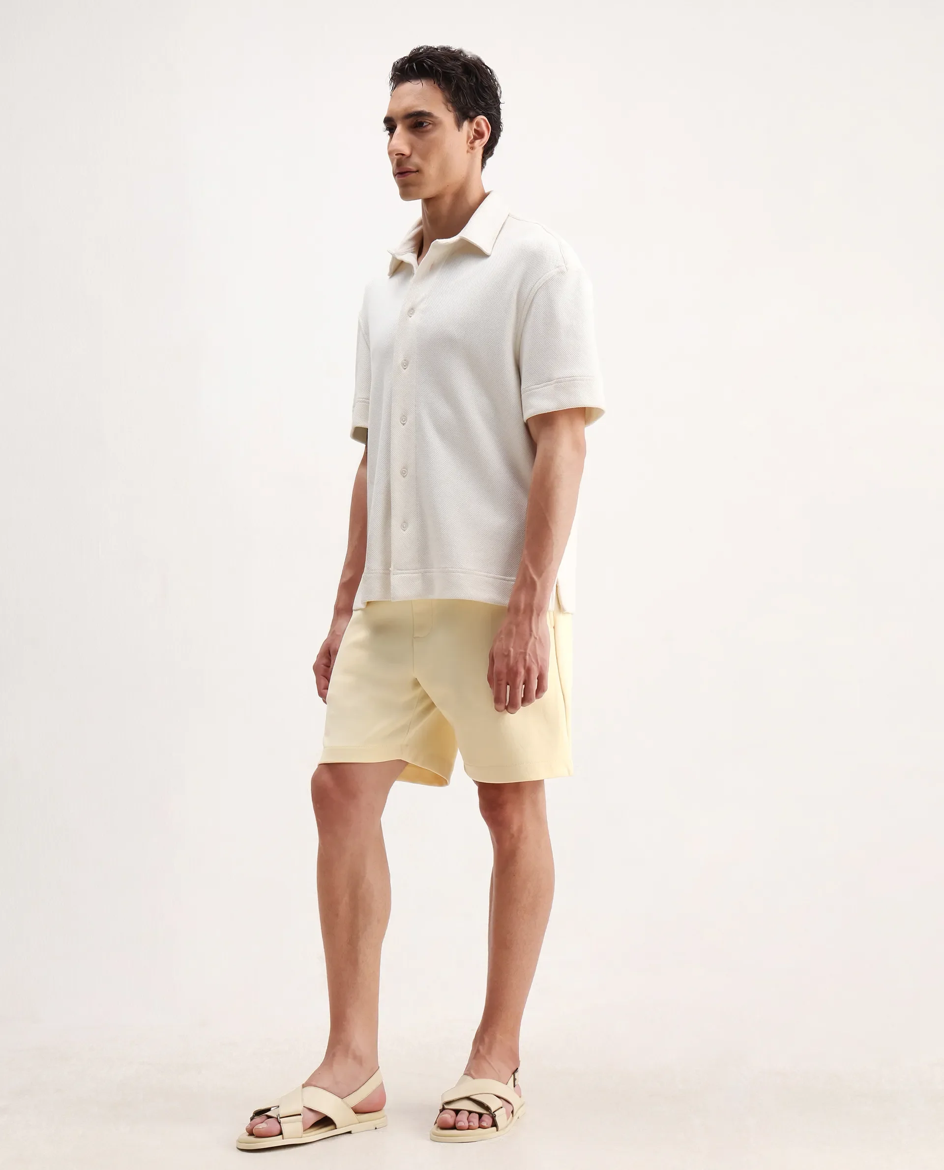 Rare Rabbit Men's Enox Pastel Yellow Cotton Blend Embroidered Regular Fit Shorts - Image 5