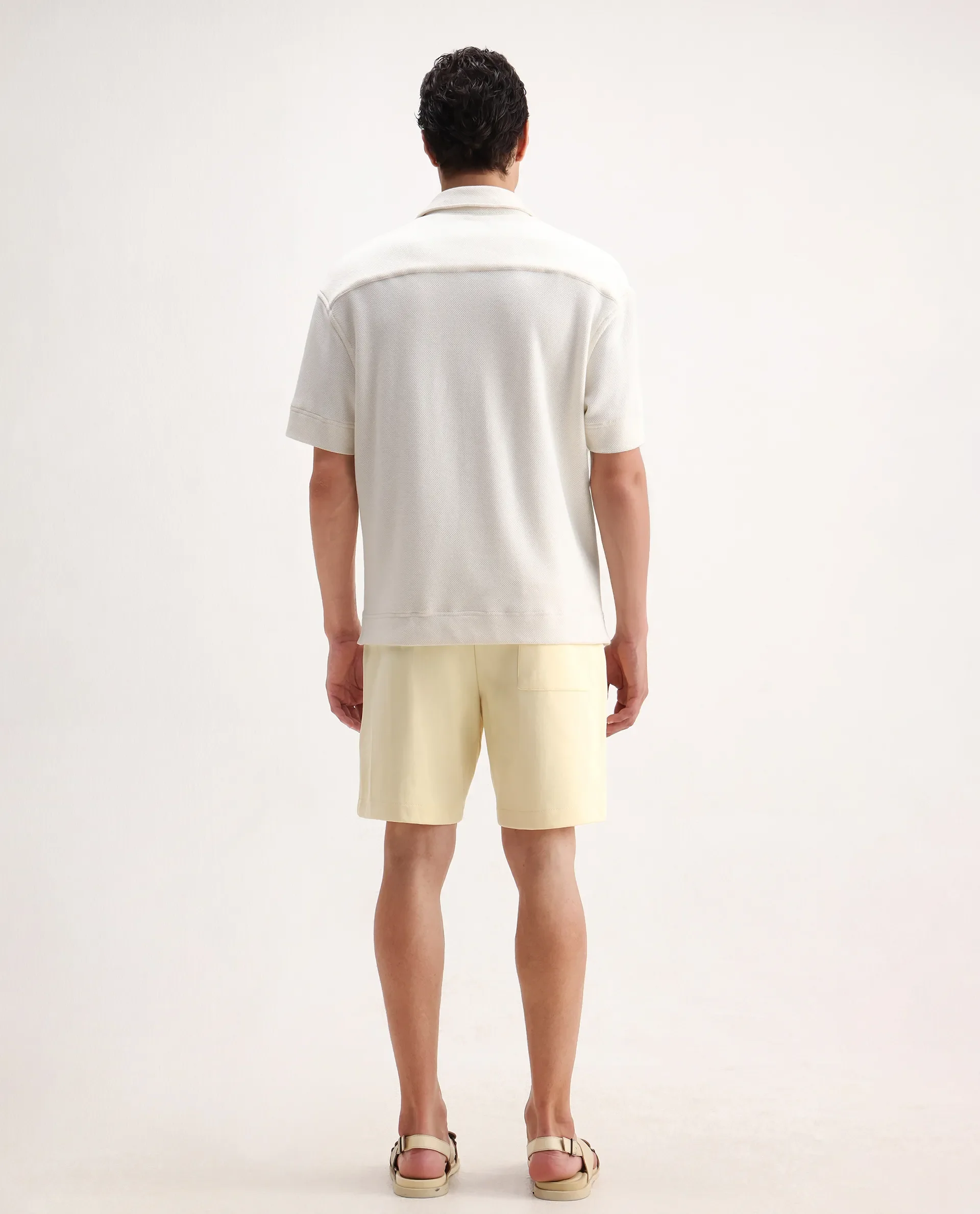 Rare Rabbit Men's Enox Pastel Yellow Cotton Blend Embroidered Regular Fit Shorts - Image 9