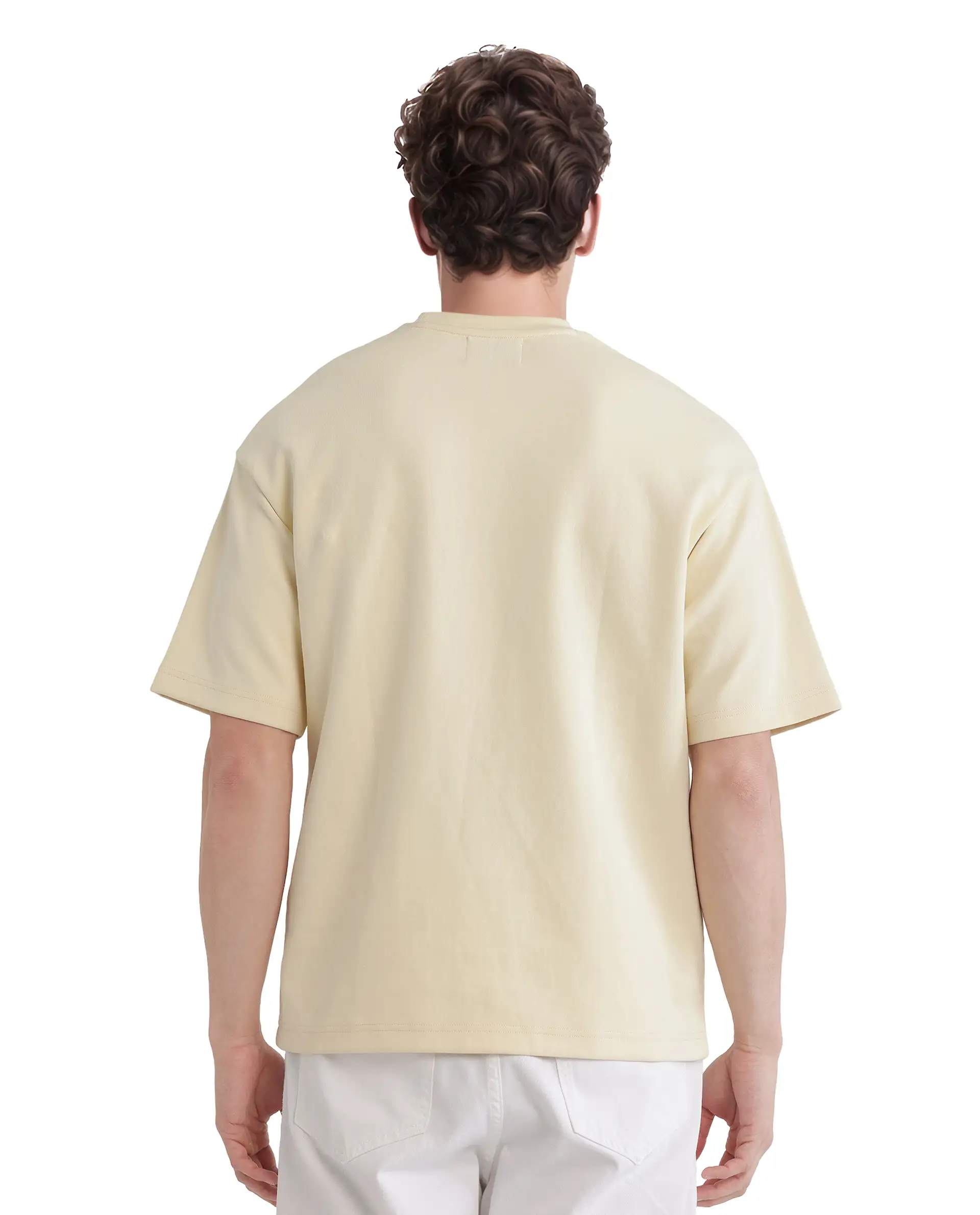 Rare Rabbit Men's Enoxo Pastel Yellow Cotton Blend Embroidered Oversized Fit Half Sleeve Crew Neck T-Shirt - Image 4