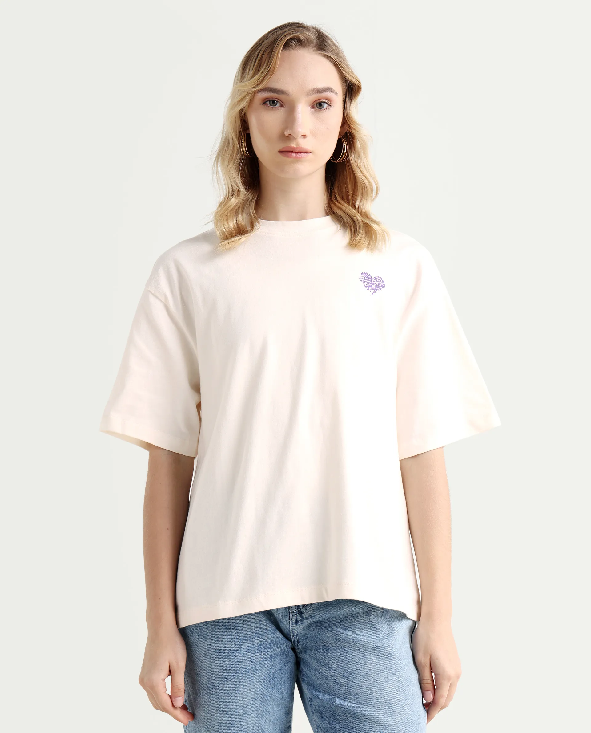 Rareism Women's Enrique Off White Cotton Blend Crew Neck Graphic Print Relaxed Fit T-Shirt - Image 3