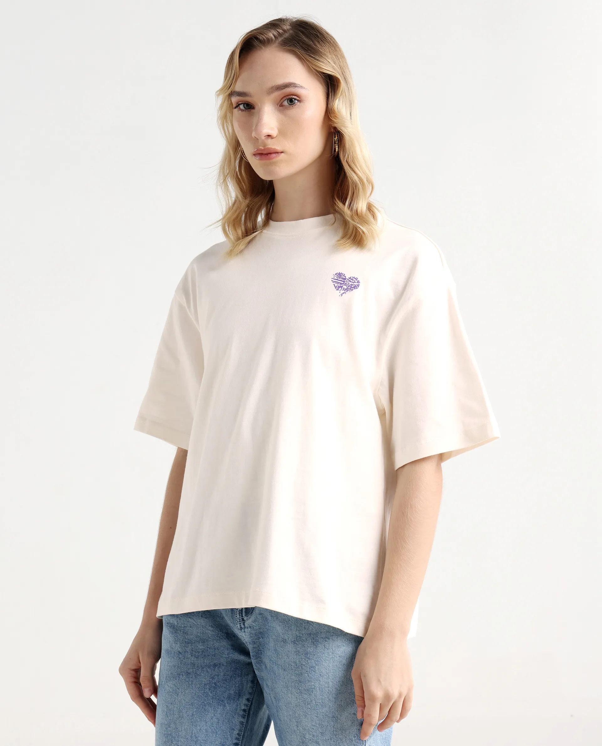 Rareism Women's Enrique Off White Cotton Blend Crew Neck Graphic Print Relaxed Fit T-Shirt - Image 5