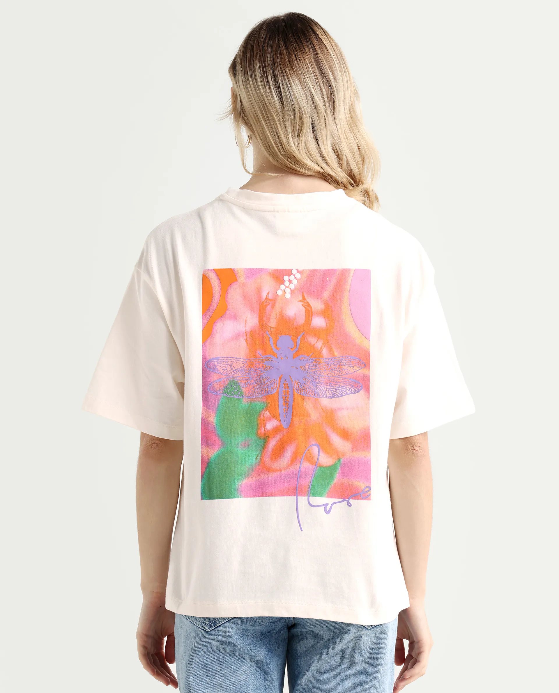 Rareism Women's Enrique Off White Cotton Blend Crew Neck Graphic Print Relaxed Fit T-Shirt - Image 8