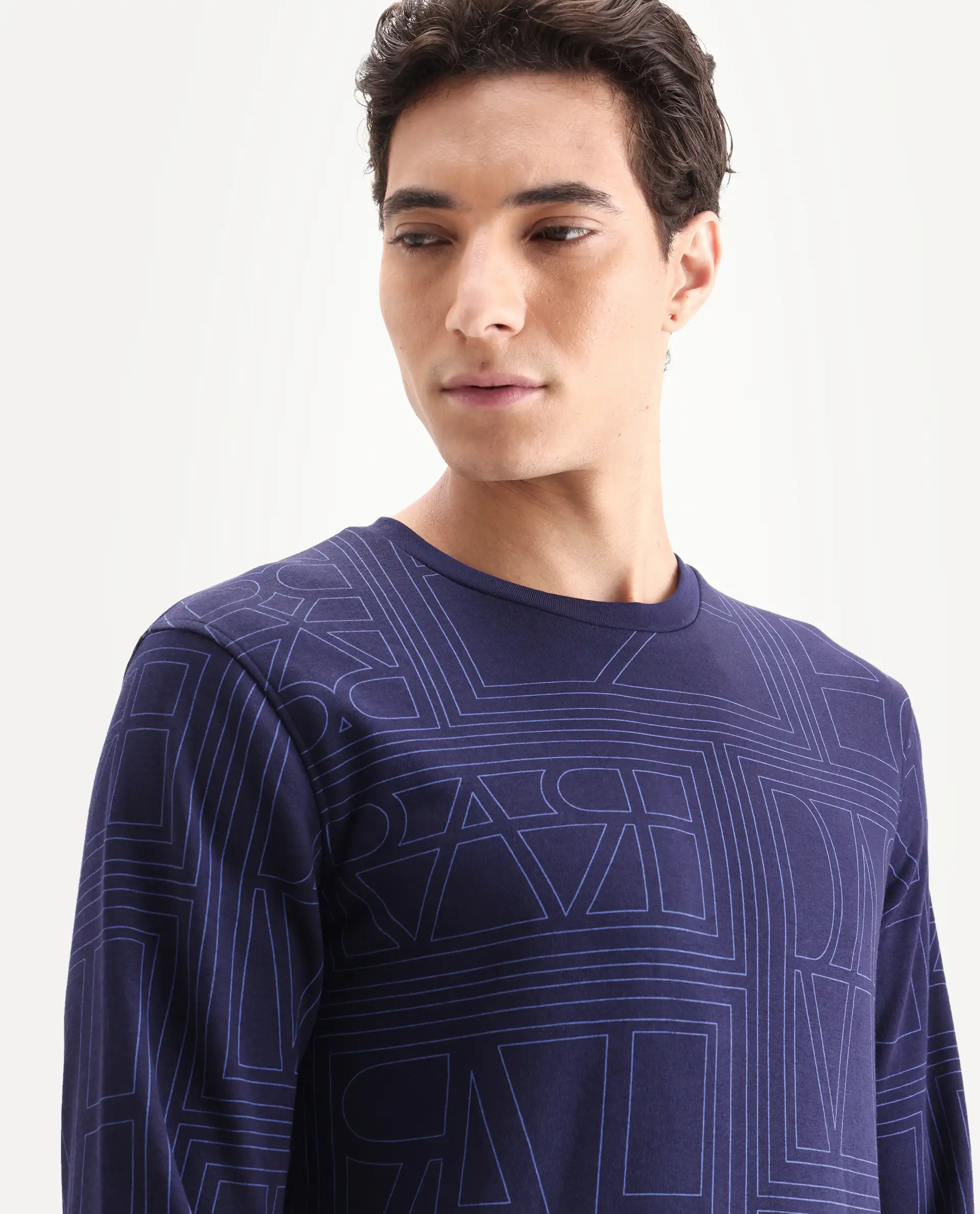 Rare Rabbit Men's Ensign Navy Cotton Graphic Print Regular Fit Full Sleeve Crew Neck Sweatshirt - Image 4