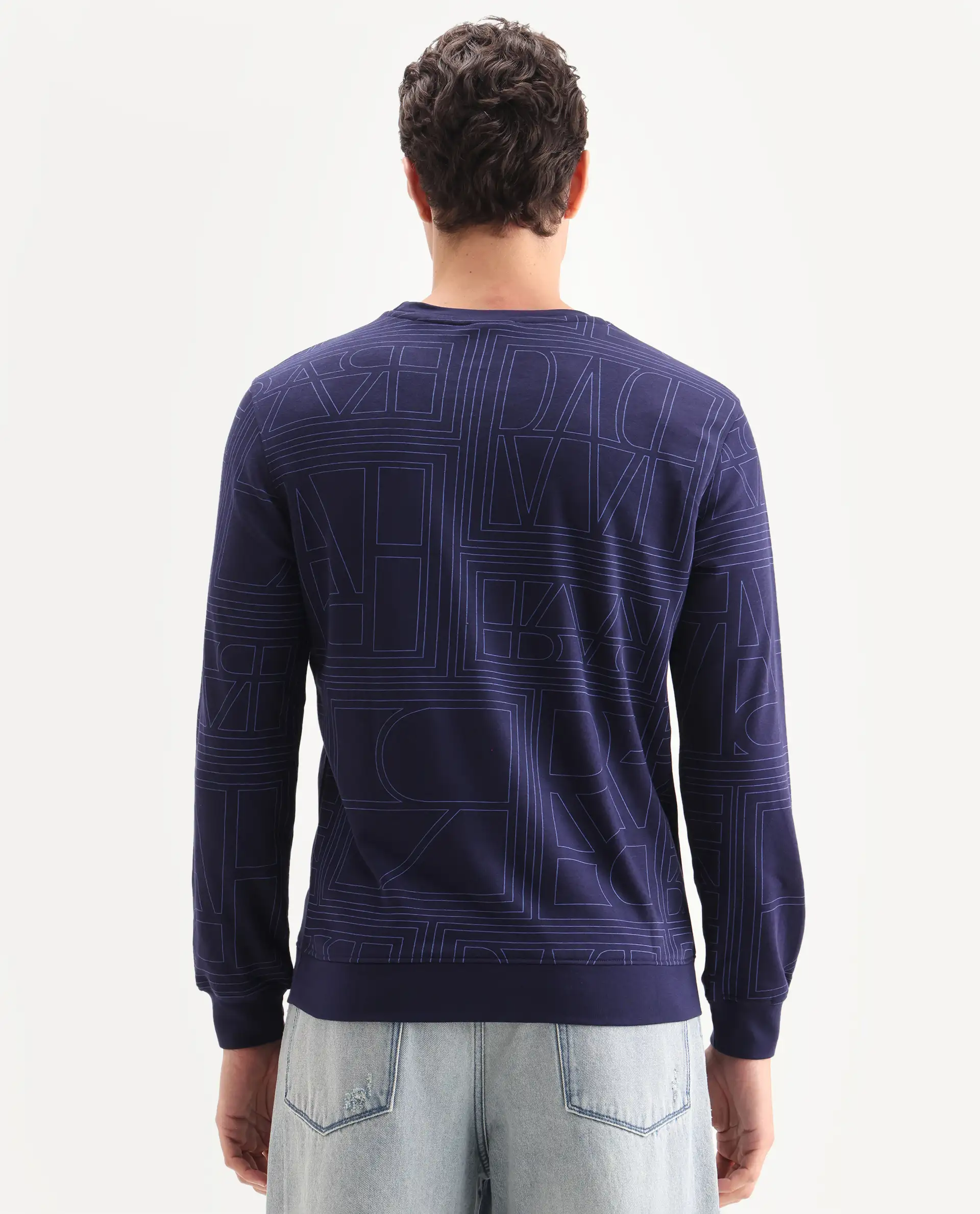 Rare Rabbit Men's Ensign Navy Cotton Graphic Print Regular Fit Full Sleeve Crew Neck Sweatshirt - Image 7
