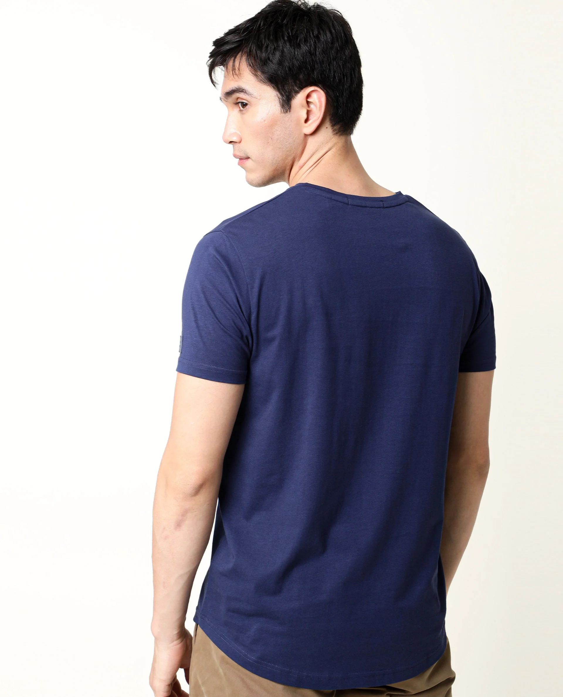 Rare Rabbit Men's Entre-2 Navy Cotton Plain Slim Fit Half Sleeve V-Neck T-Shirt - Image 3