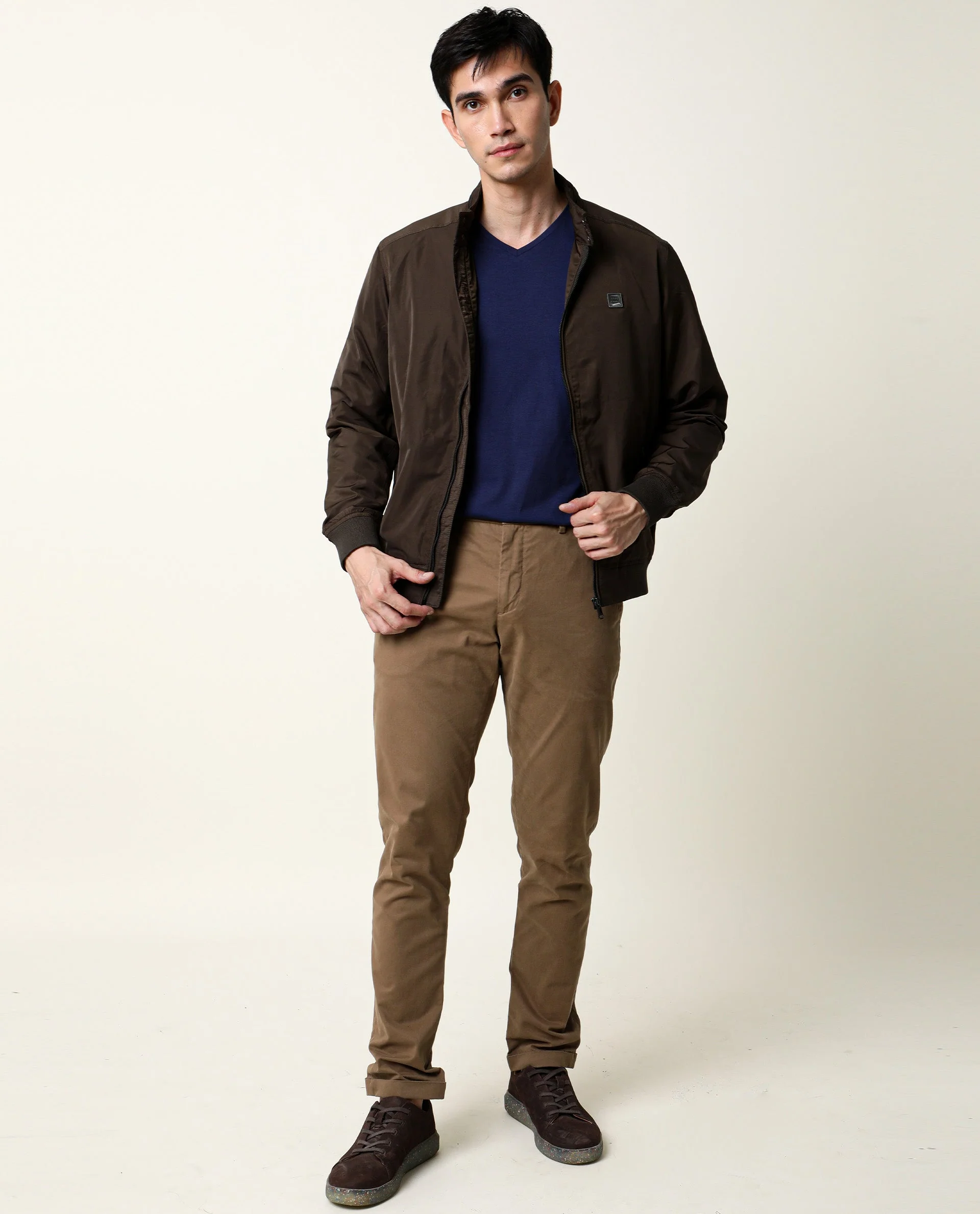 Rare Rabbit Men's Entre-2 Navy Cotton Plain Slim Fit Half Sleeve V-Neck T-Shirt - Image 5