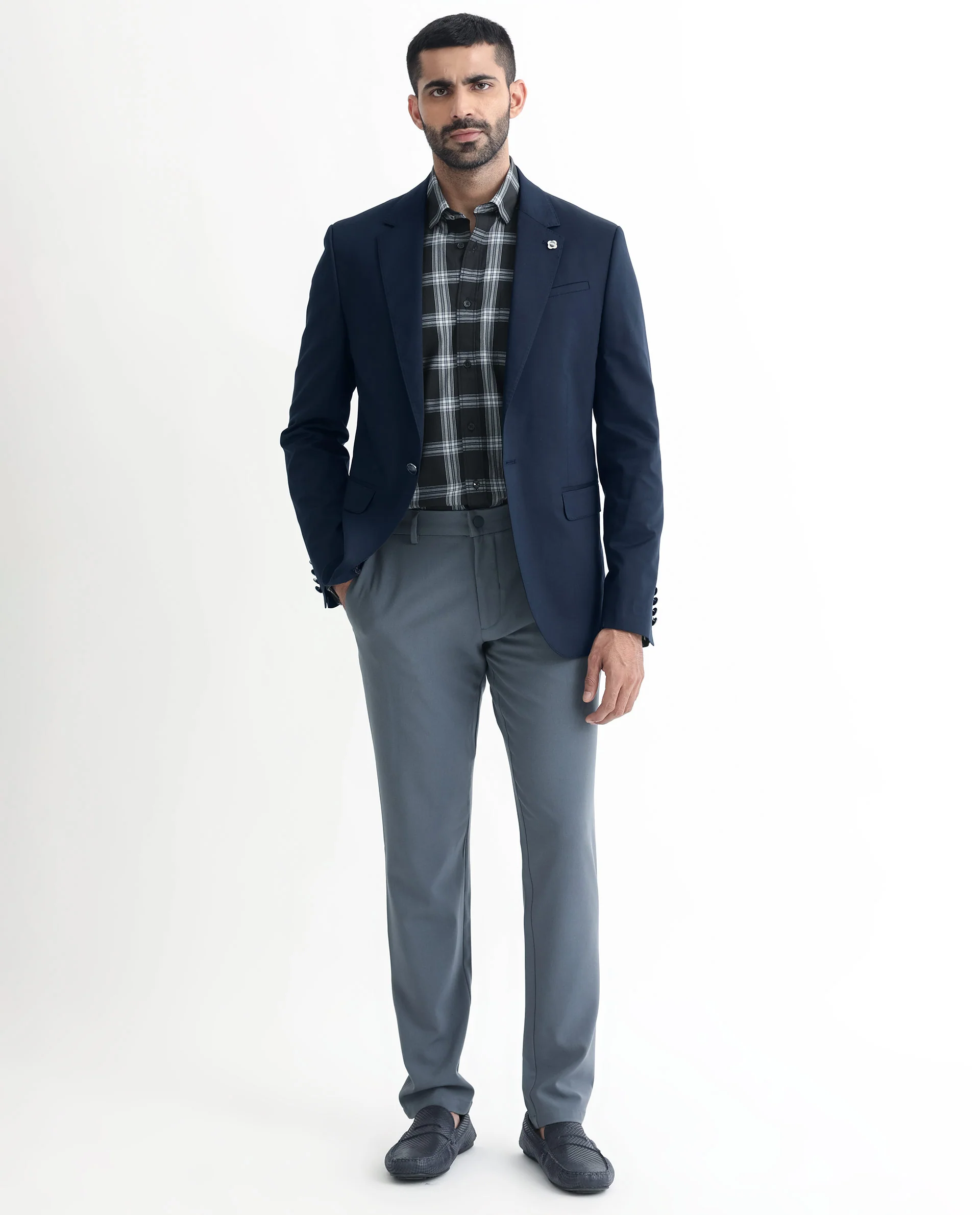 Rare Rabbit Men's Envest Dark Navy Polyester Plain Tailored Fit Full Sleeve Lapel Neck Blazer - Image 6
