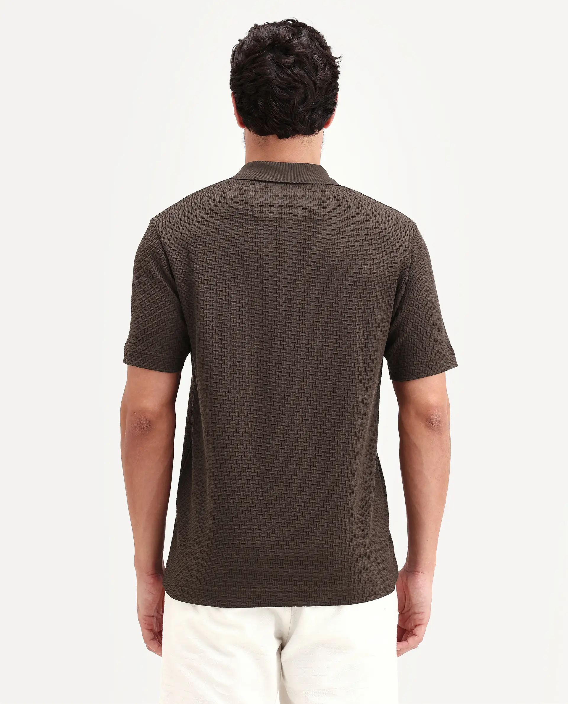 Rare Rabbit Men's Envo Brown Cotton Fabric Half Sleeve Spread Collar Regular Fit Textured Polo - Image 7