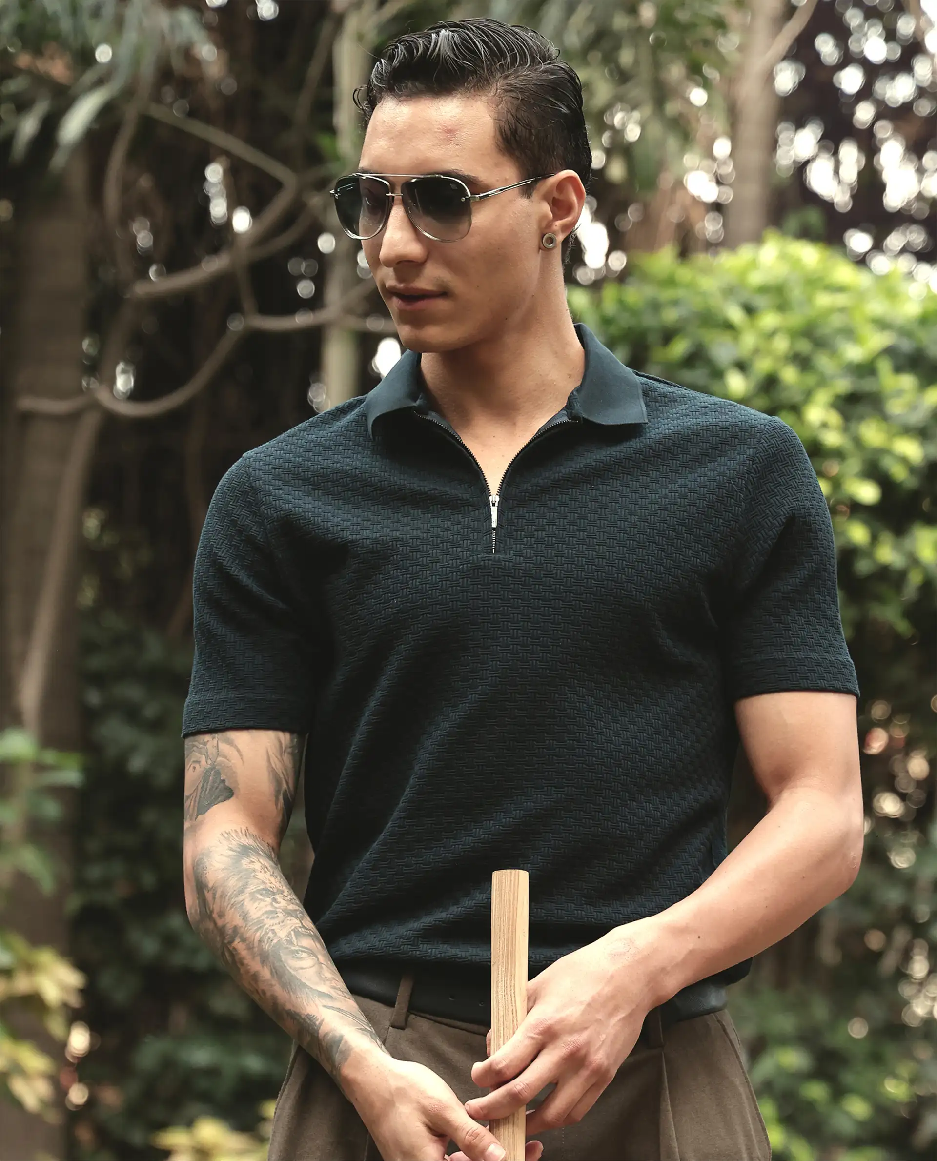 Rare Rabbit Men's Envo Dark Navy Cotton Fabric Half Sleeve Spread Collar Regular Fit Textured Polo - Image 3