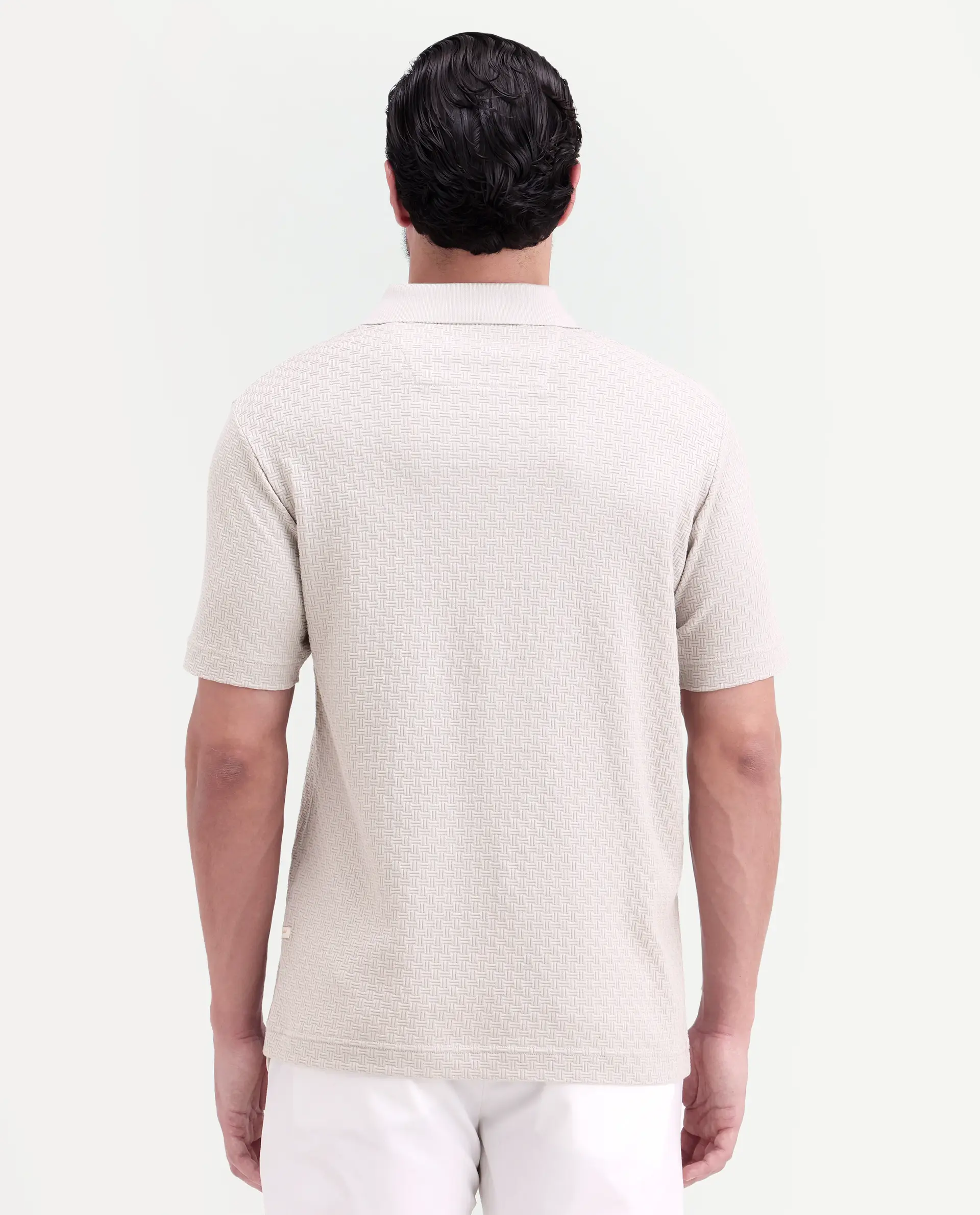 Rare Rabbit Men's Envo Dusky Beige Cotton Fabric Half Sleeve Spread Collar Regular Fit Textured Polo - Image 8