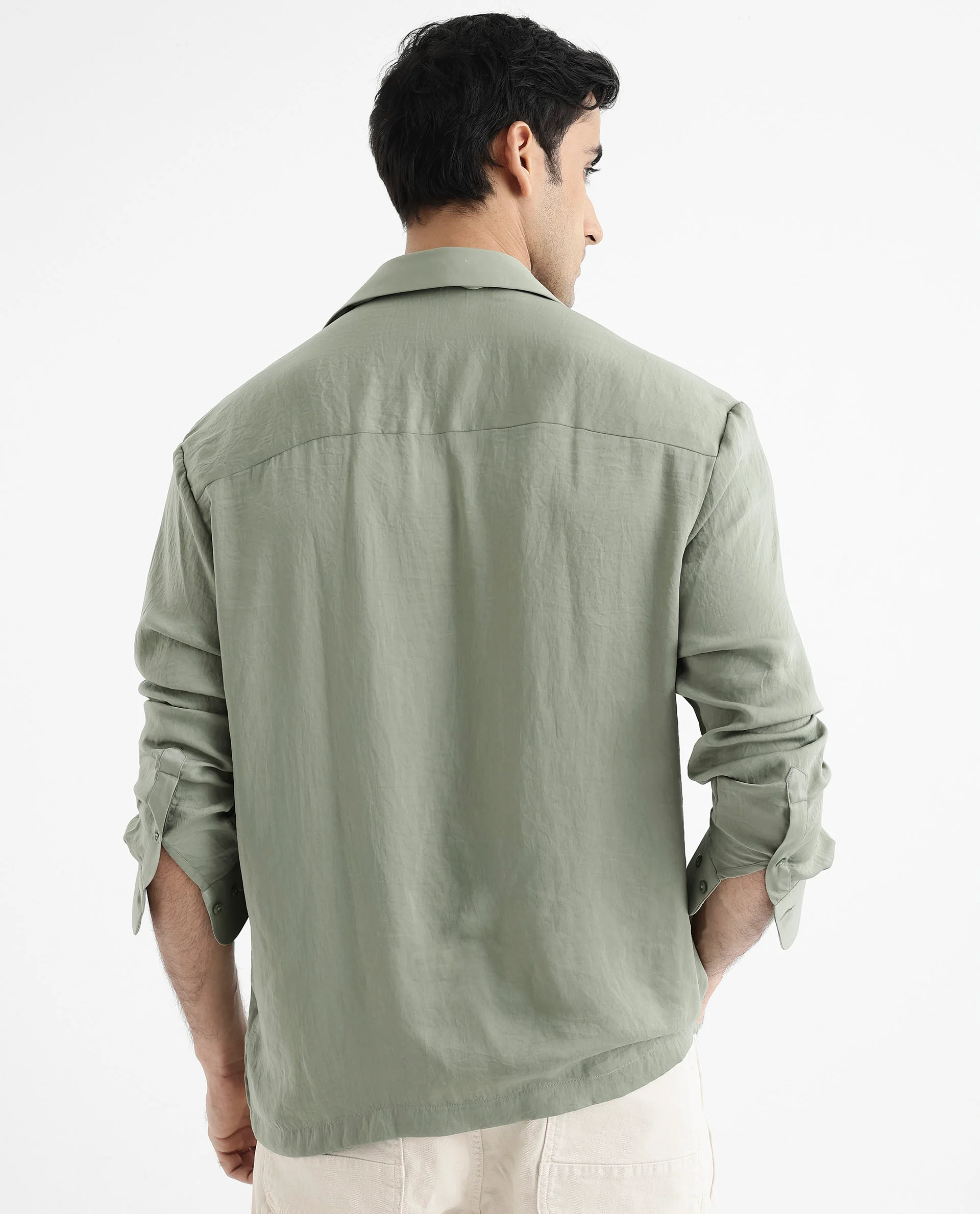 Rare Rabbit Articale Men's Enzo Dusky Green Polyester Fabric Full Sleeve Collared Neck Button Closure Slim Fit Solid Shirt - Image 5