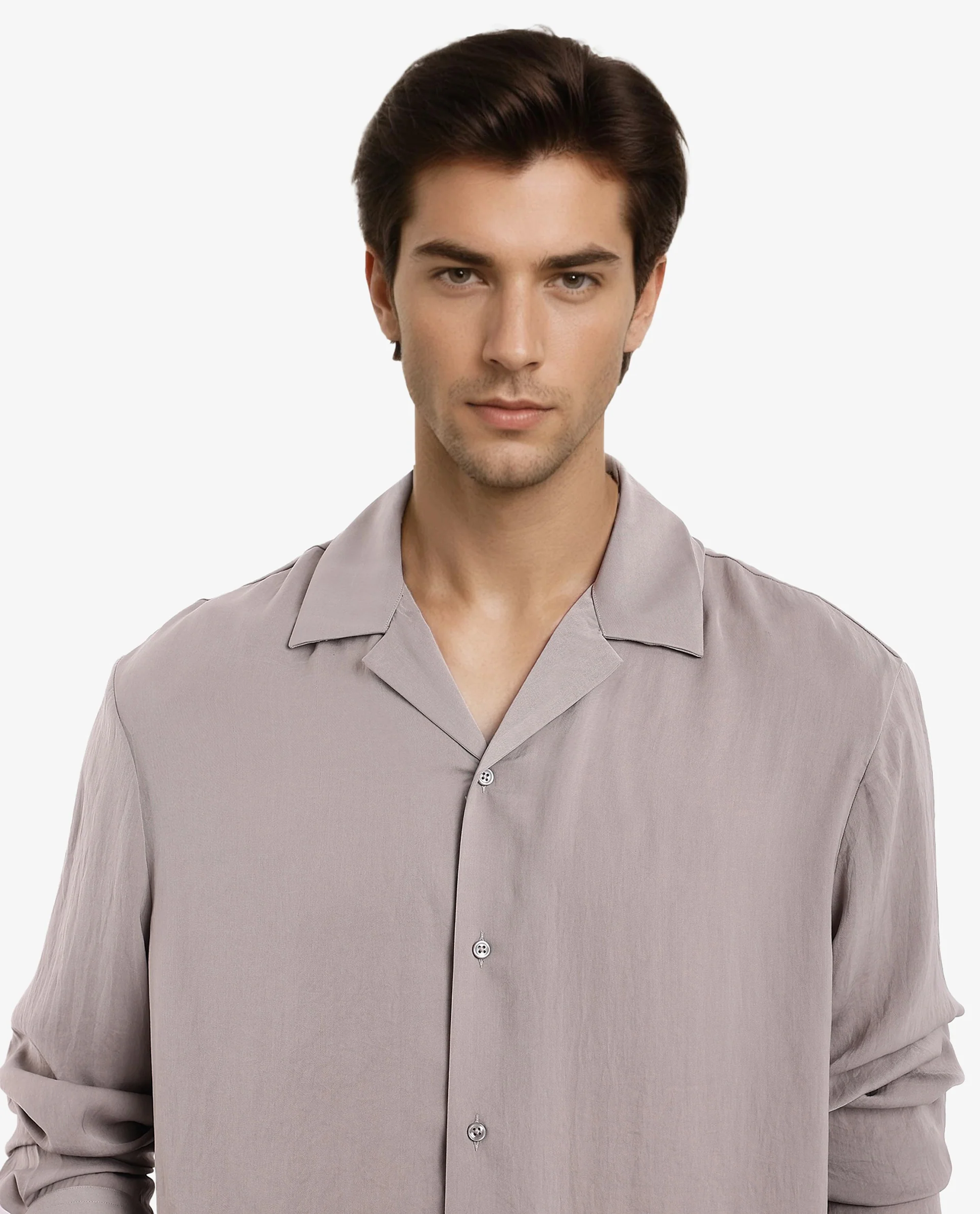 Rare Rabbit Articale Men's Enzo Dusky Grey Polyester Fabric Full Sleeve Collared Neck Button Closure Slim Fit Solid Shirt - Image 2