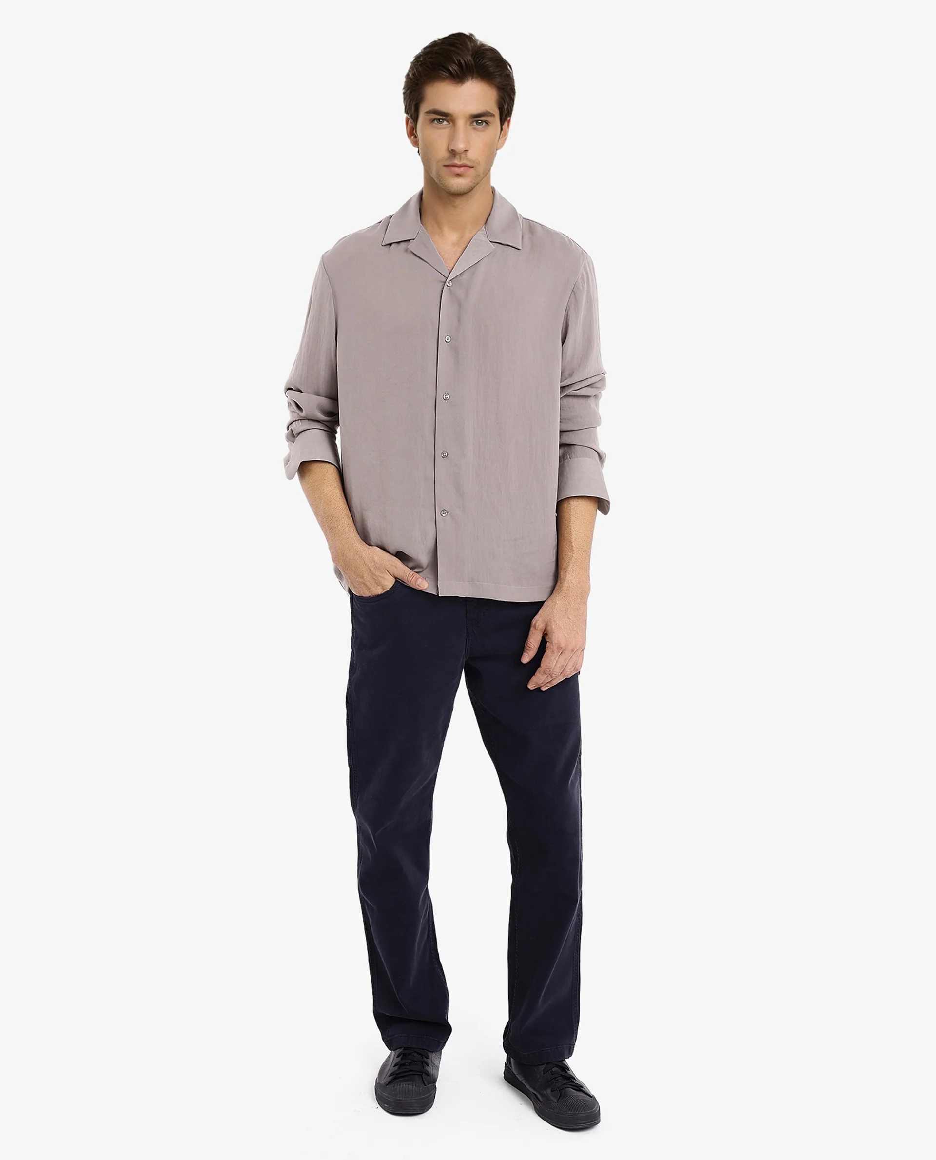 Rare Rabbit Articale Men's Enzo Dusky Grey Polyester Fabric Full Sleeve Collared Neck Button Closure Slim Fit Solid Shirt - Image 3