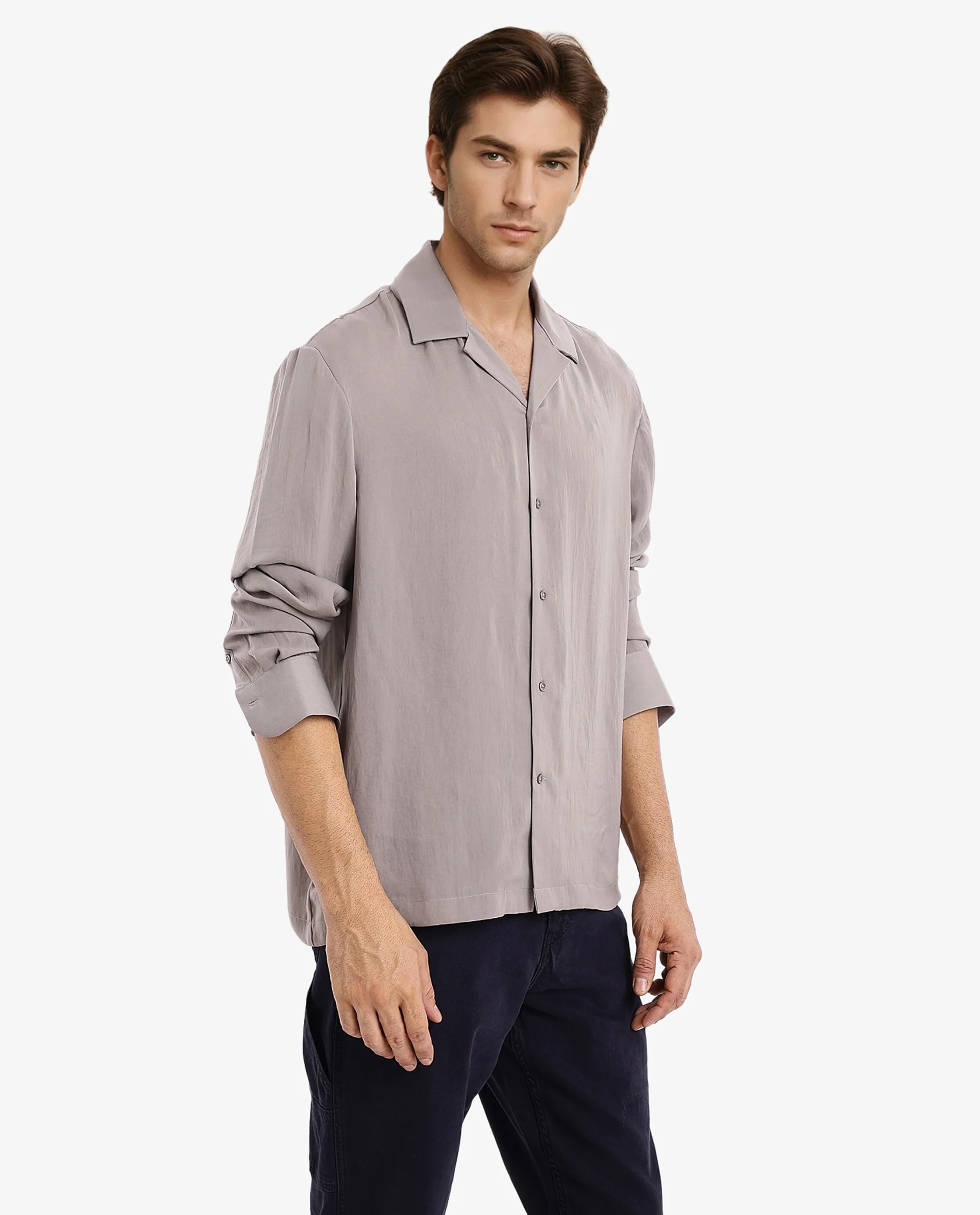 Rare Rabbit Articale Men's Enzo Dusky Grey Polyester Fabric Full Sleeve Collared Neck Button Closure Slim Fit Solid Shirt - Image 4