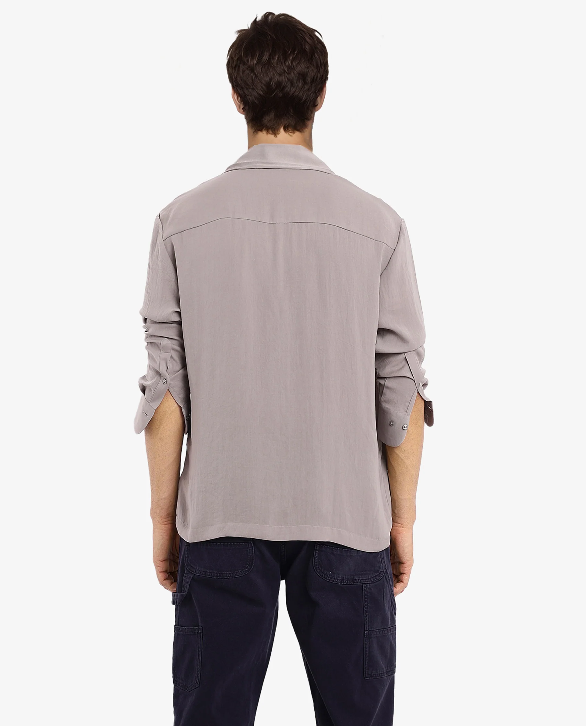 Rare Rabbit Articale Men's Enzo Dusky Grey Polyester Fabric Full Sleeve Collared Neck Button Closure Slim Fit Solid Shirt - Image 5