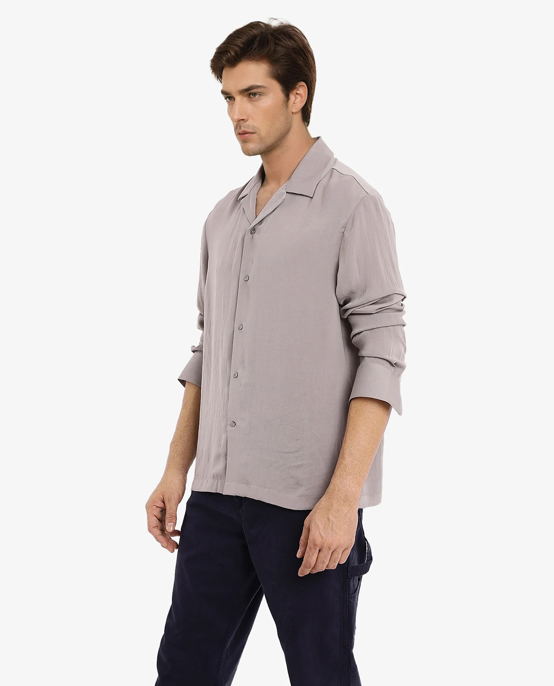 Rare Rabbit Articale Men's Enzo Dusky Grey Polyester Fabric Full Sleeve Collared Neck Button Closure Slim Fit Solid Shirt - Image 6