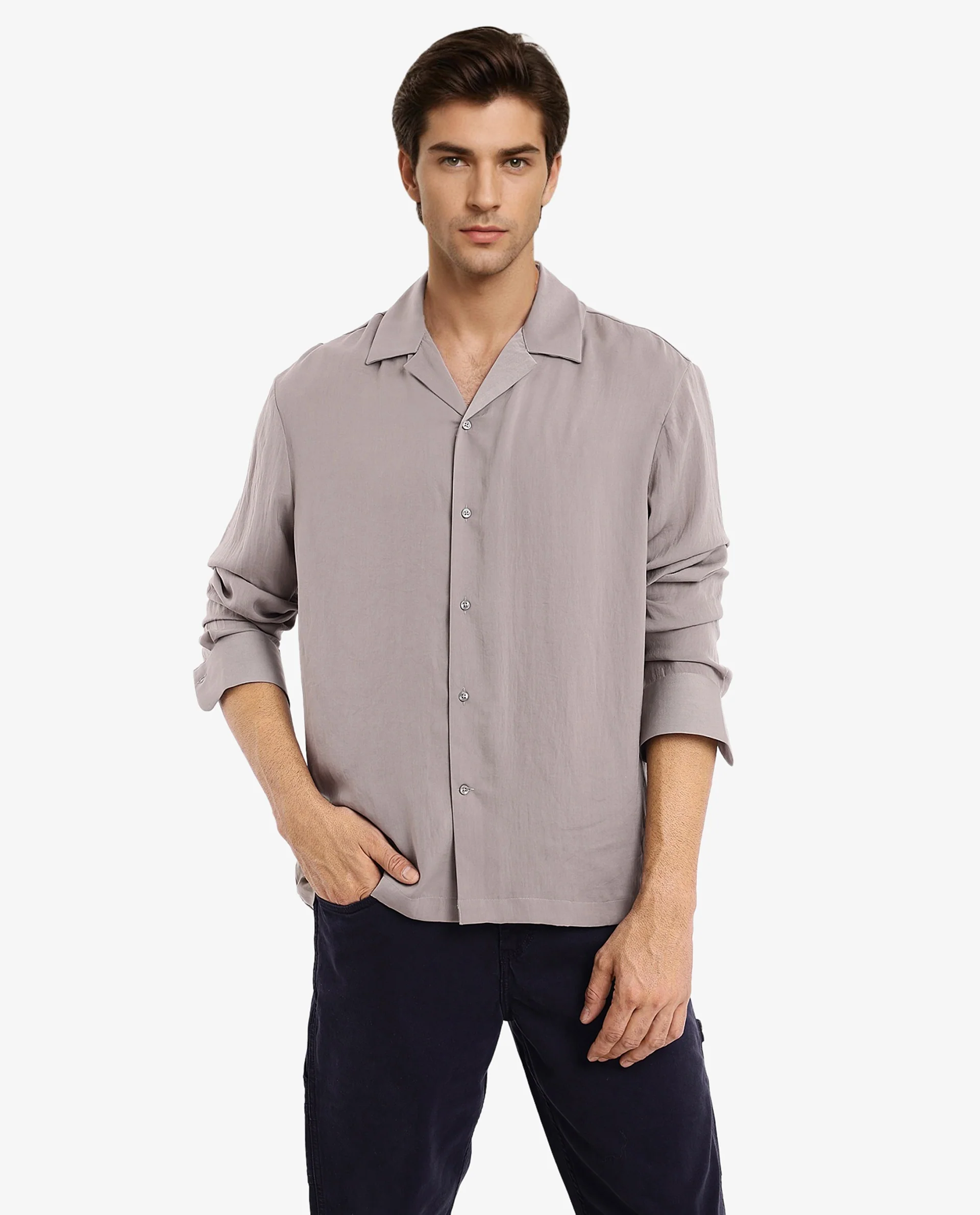Rare Rabbit Articale Men's Enzo Dusky Grey Polyester Fabric Full Sleeve Collared Neck Button Closure Slim Fit Solid Shirt - Image 7