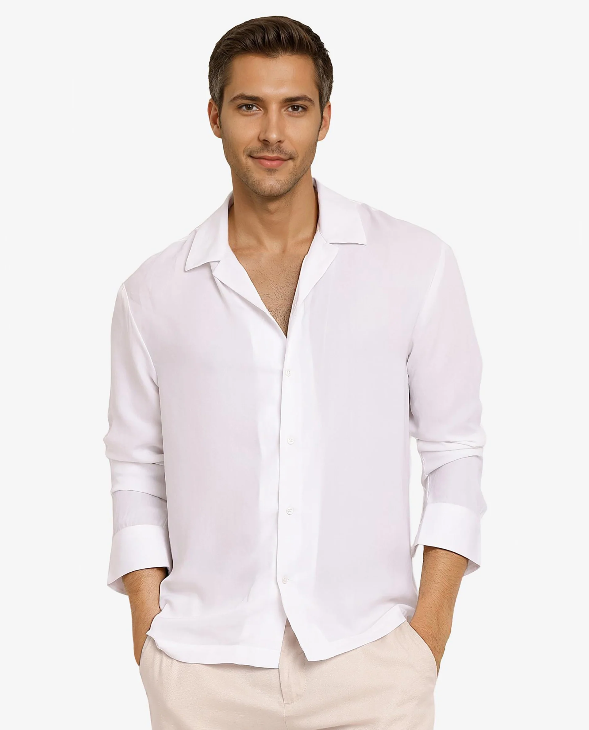 Rare Rabbit Articale Men's Enzo White Polyester Fabric Full Sleeve Collared Neck Button Closure Slim Fit Solid Shirt - Image 2