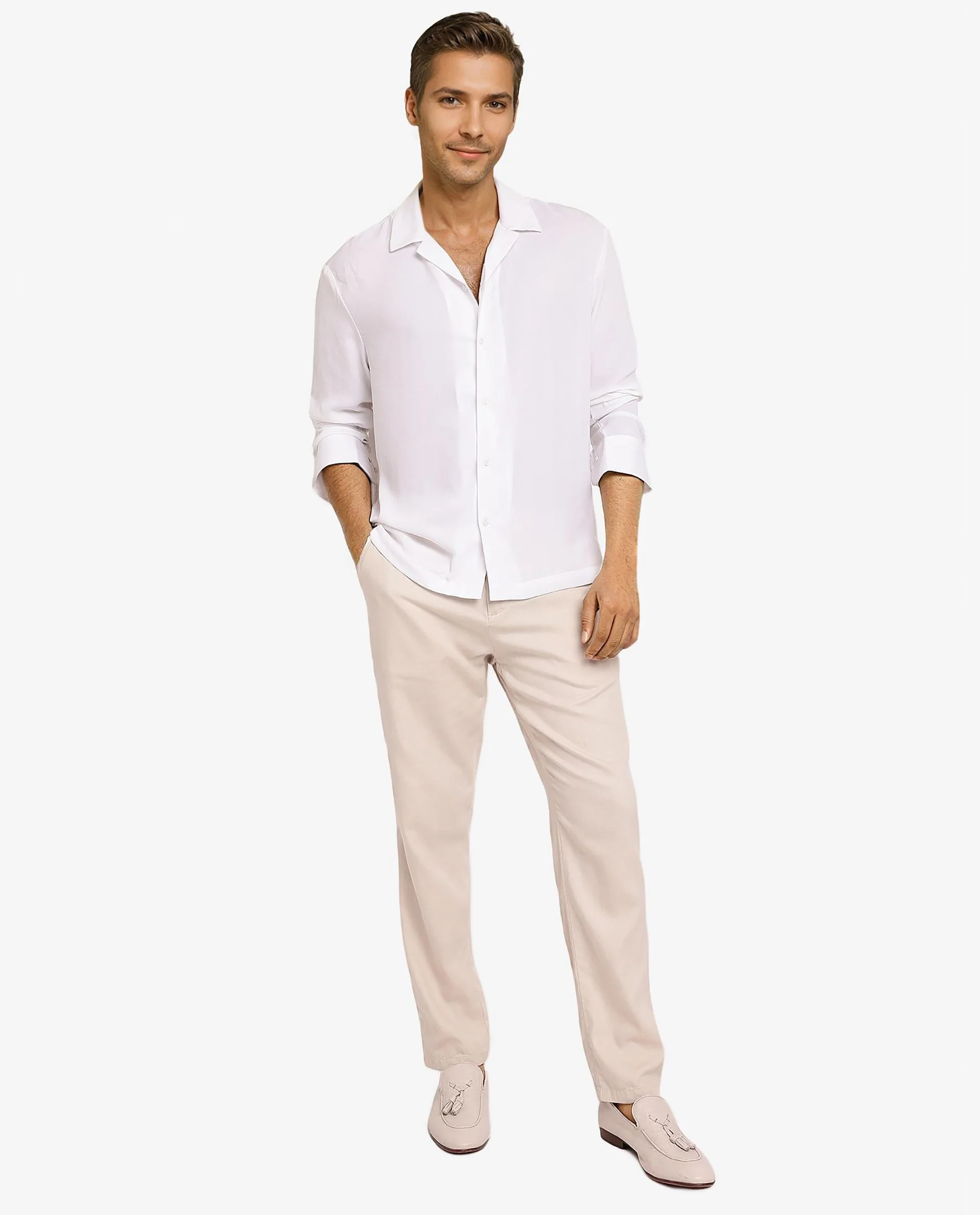 Rare Rabbit Articale Men's Enzo White Polyester Fabric Full Sleeve Collared Neck Button Closure Slim Fit Solid Shirt - Image 3