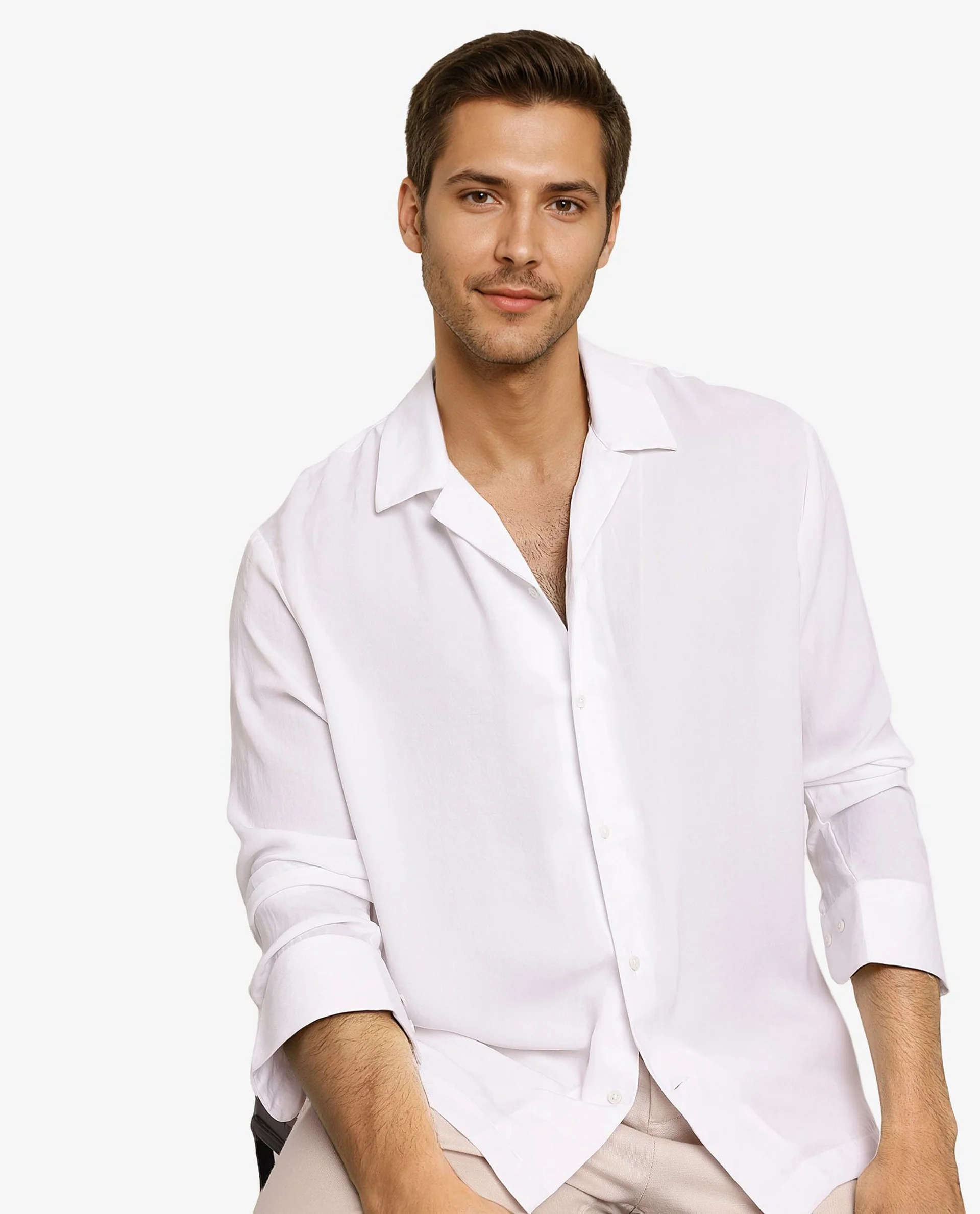 Rare Rabbit Articale Men's Enzo White Polyester Fabric Full Sleeve Collared Neck Button Closure Slim Fit Solid Shirt - Image 6