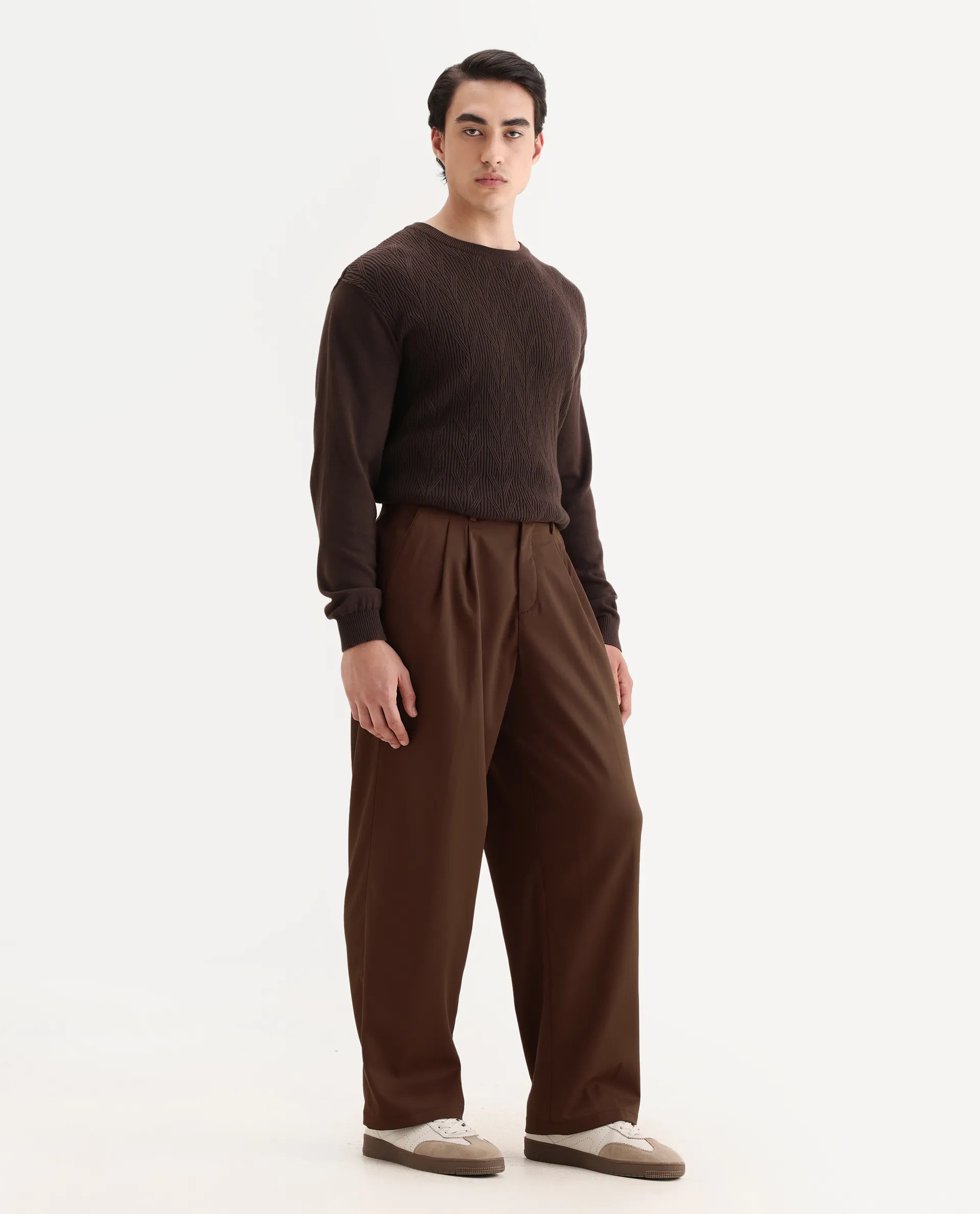 Rare Rabbit Men's Enzot Brown Cotton Plain Relaxed Fit Trouser - Image 5