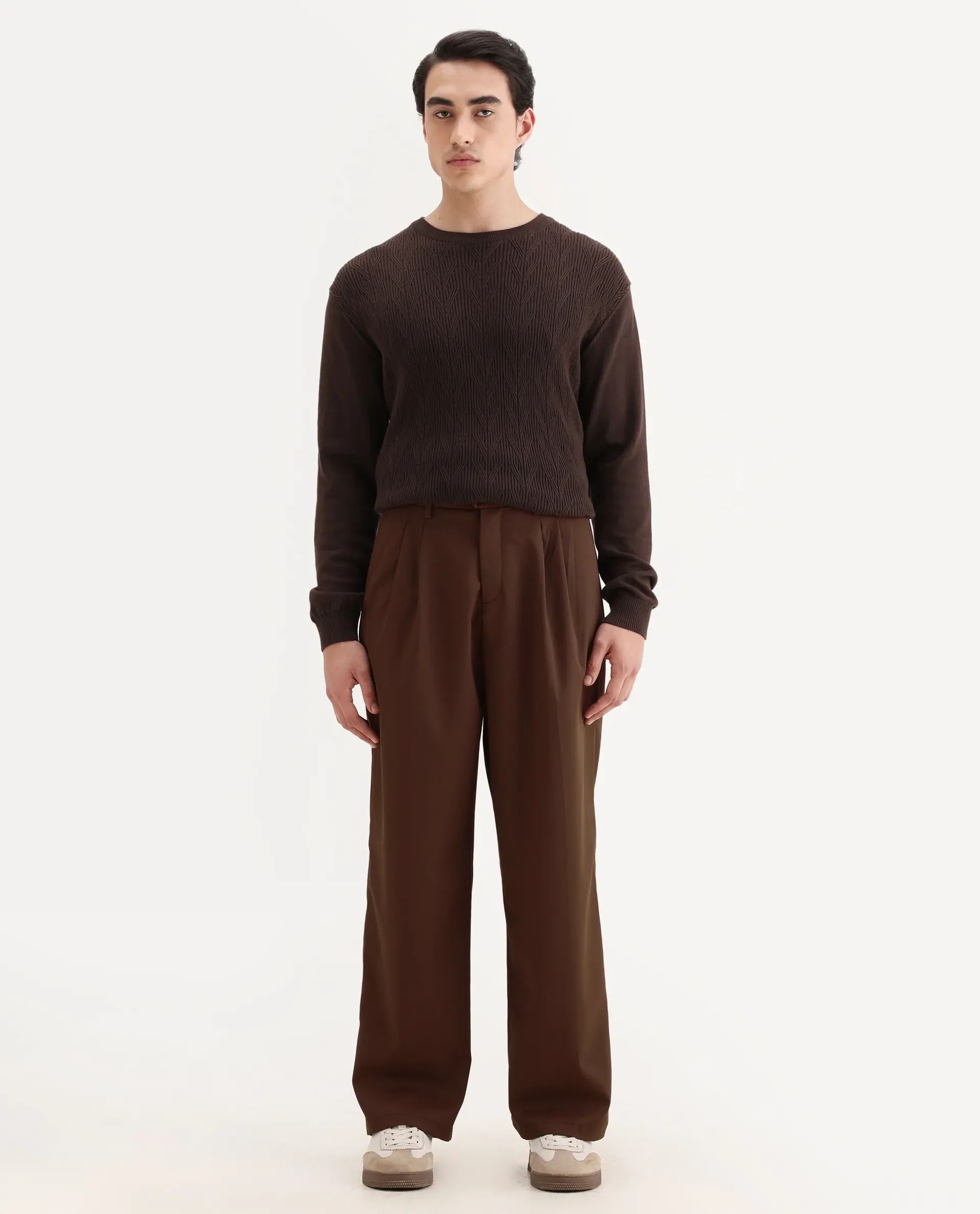 Rare Rabbit Men's Enzot Brown Cotton Plain Relaxed Fit Trouser - Image 7