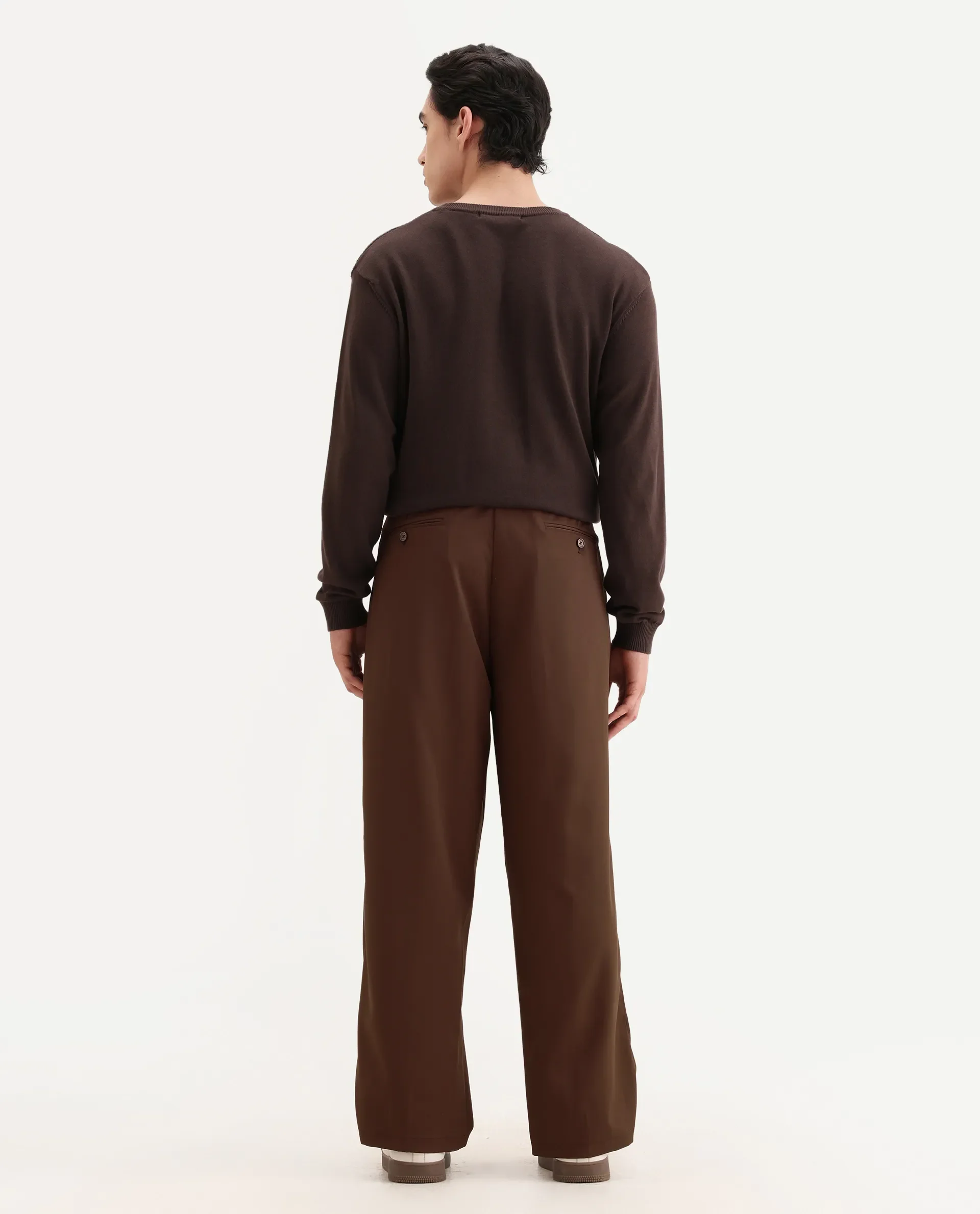Rare Rabbit Men's Enzot Brown Cotton Plain Relaxed Fit Trouser - Image 8