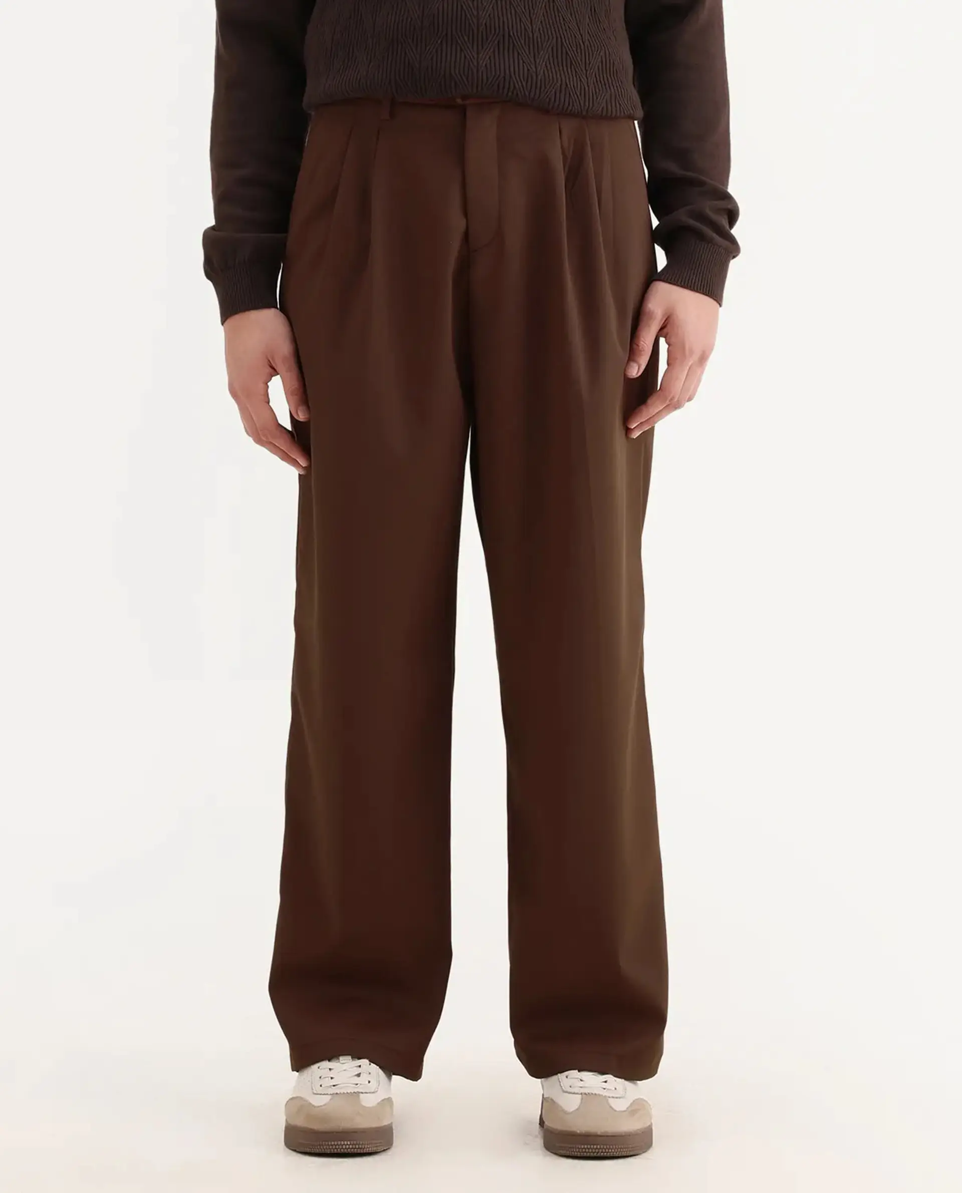 Rare Rabbit Men's Enzot Brown Cotton Plain Relaxed Fit Trouser - Image 9