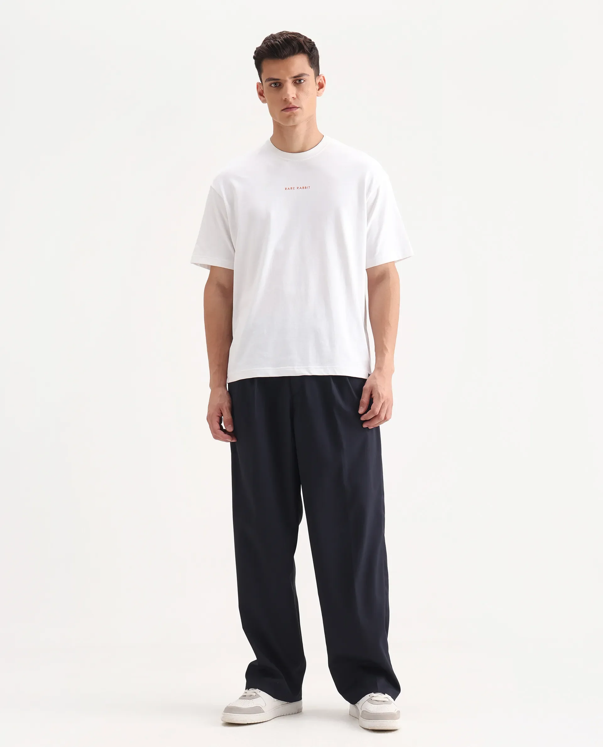 Rare Rabbit Men's Enzot Navy Cotton Plain Relaxed Fit Trouser - Image 4