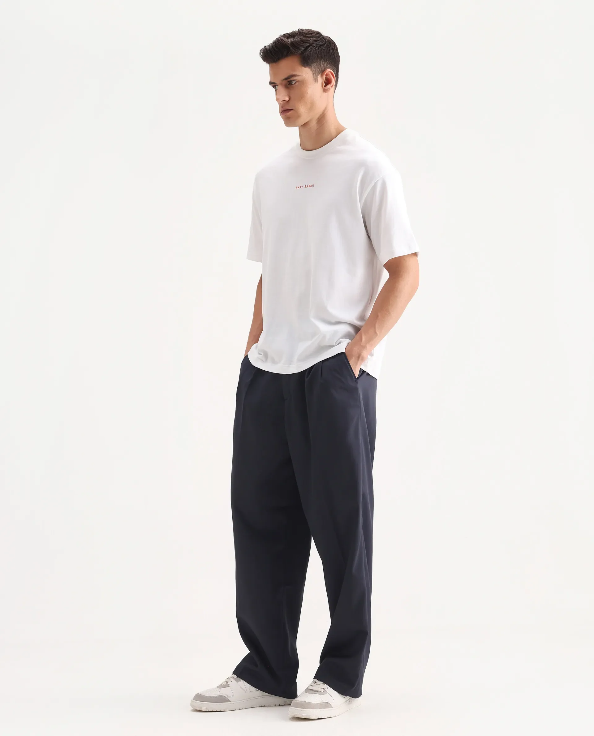 Rare Rabbit Men's Enzot Navy Cotton Plain Relaxed Fit Trouser - Image 5