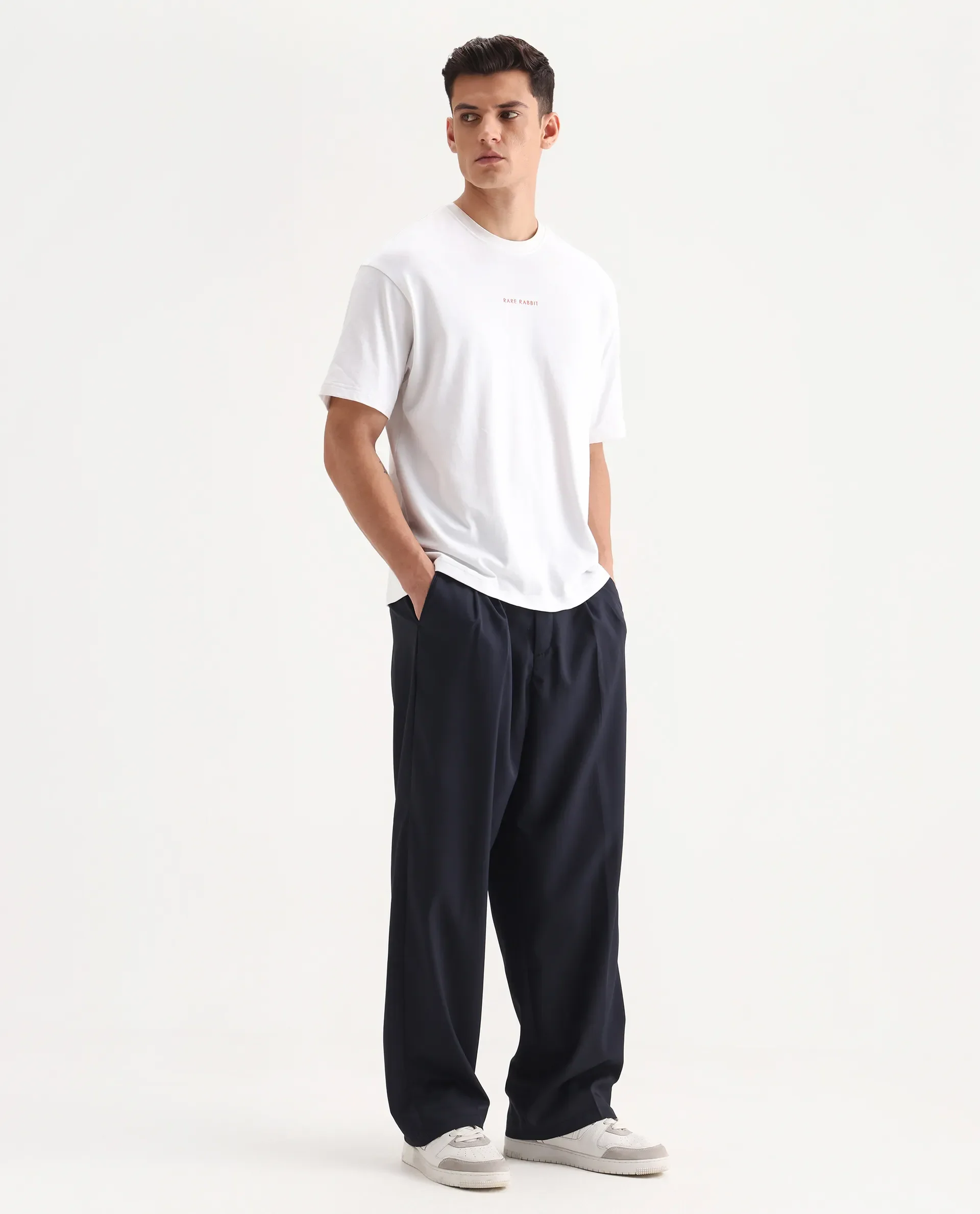 Rare Rabbit Men's Enzot Navy Cotton Plain Relaxed Fit Trouser - Image 6