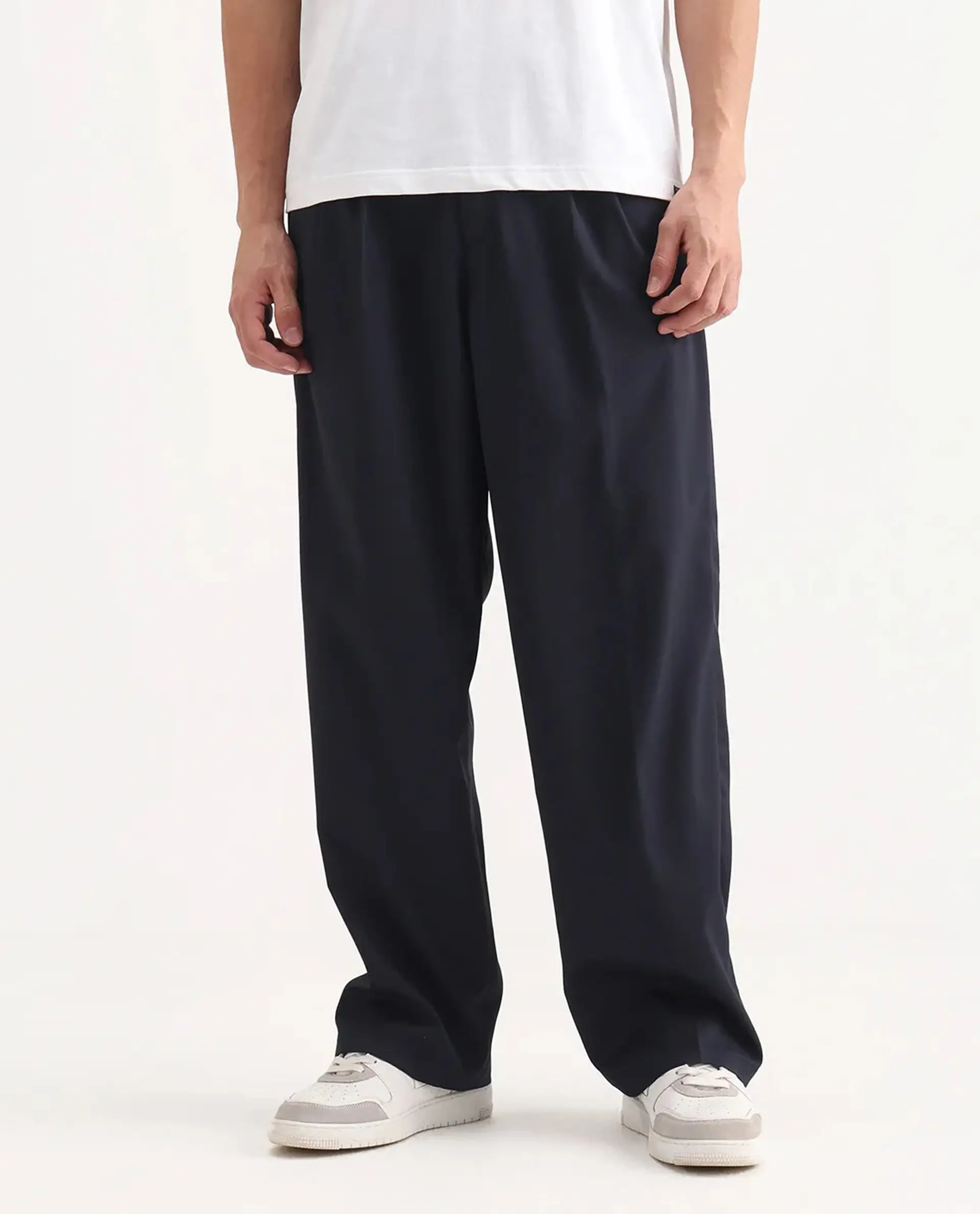 Rare Rabbit Men's Enzot Navy Cotton Plain Relaxed Fit Trouser - Image 9