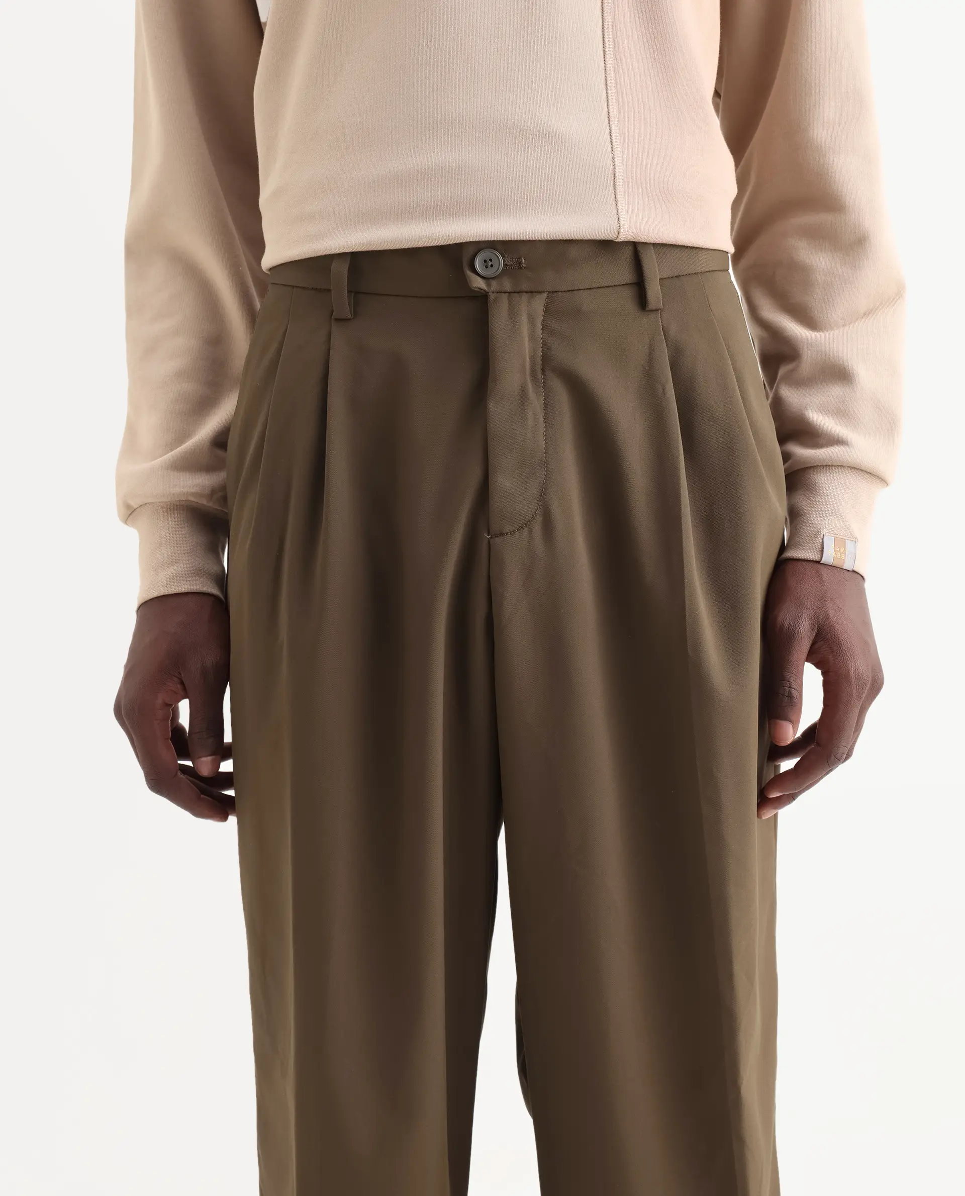 Rare Rabbit Men's Enzot Olive Cotton Plain Relaxed Fit Trouser - Image 3