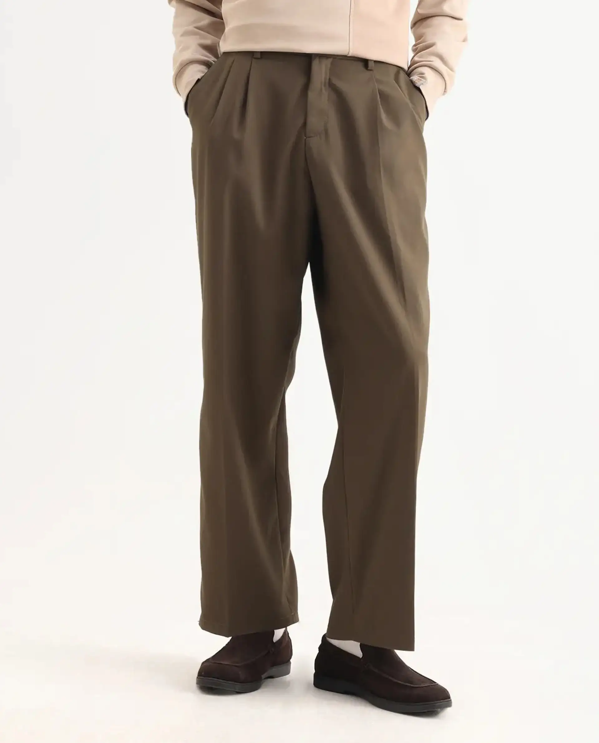 Rare Rabbit Men's Enzot Olive Cotton Plain Relaxed Fit Trouser - Image 9